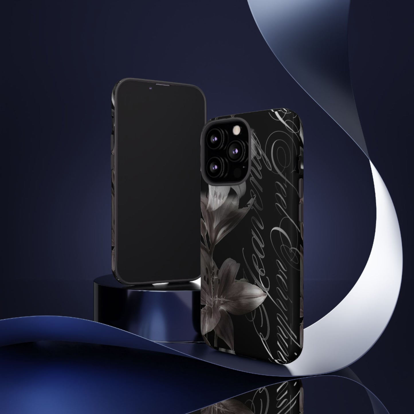 Floral Script Tough Phone Case – Black Lily Protective Cover