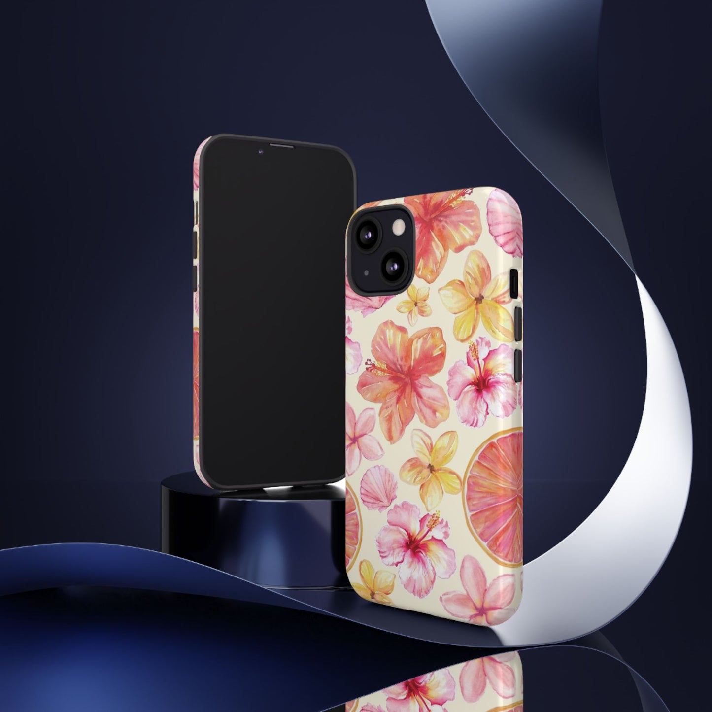Tropical Hibiscus Tough Phone Case – Watercolor Floral & Citrus Protective Cover