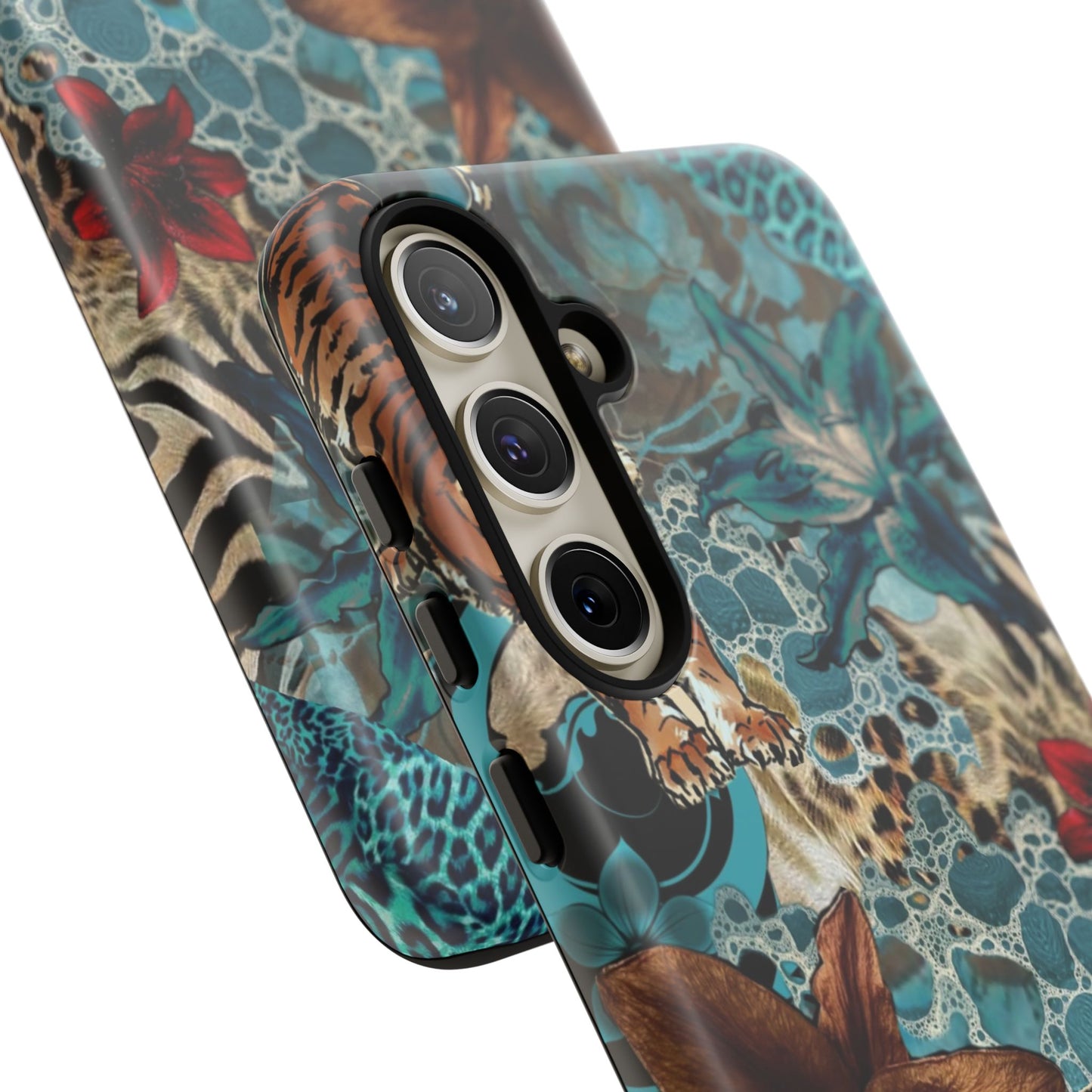 Floral Tiger Phone Case - Teal Safari Protective Cover