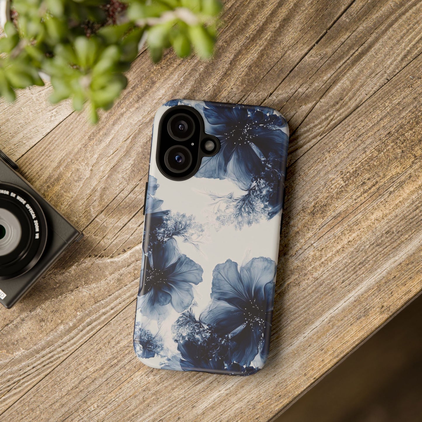 Floral Indigo Tough Phone Case — Blue Botanical Protective Cover