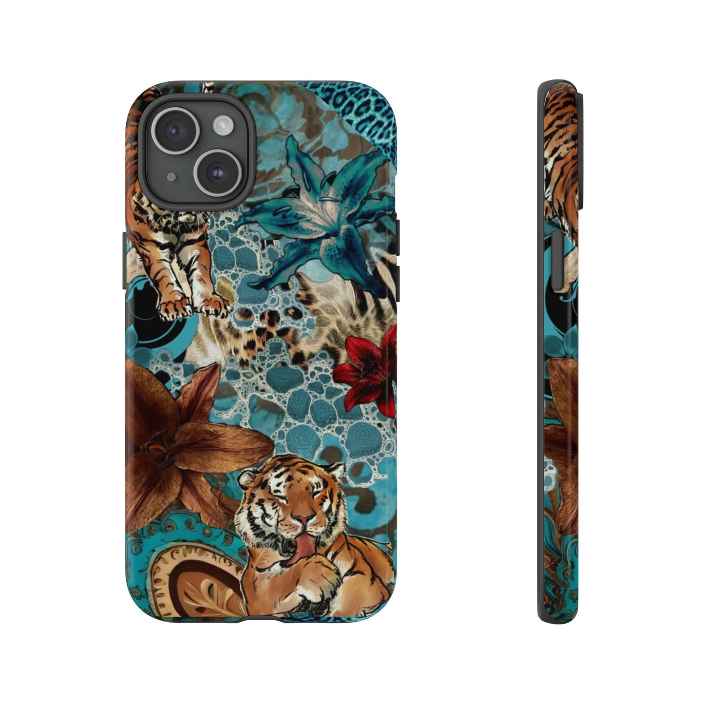 Floral Tiger Phone Case - Teal Safari Protective Cover