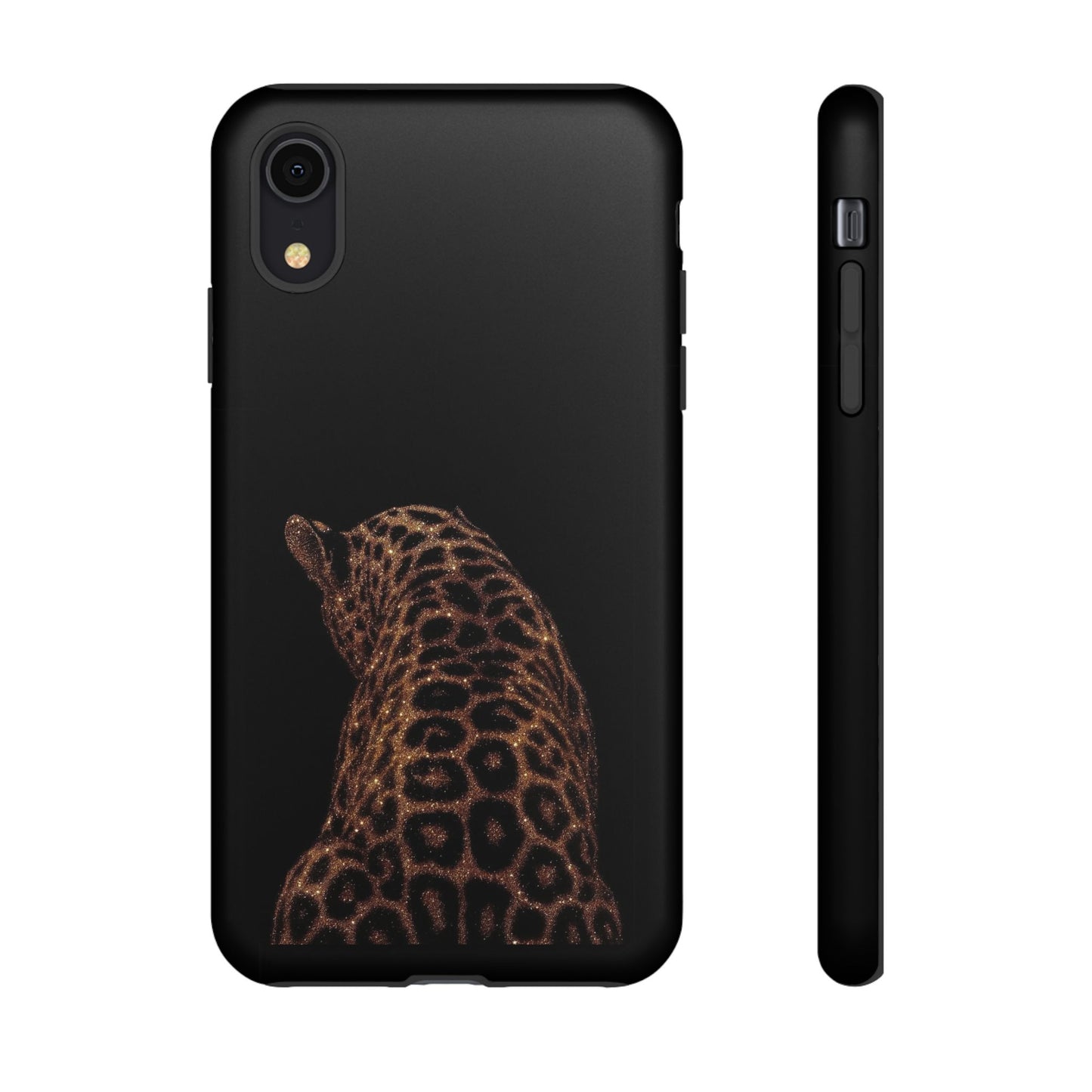 Leopard Print Tough Phone Case - Sleek Black Protective Cover