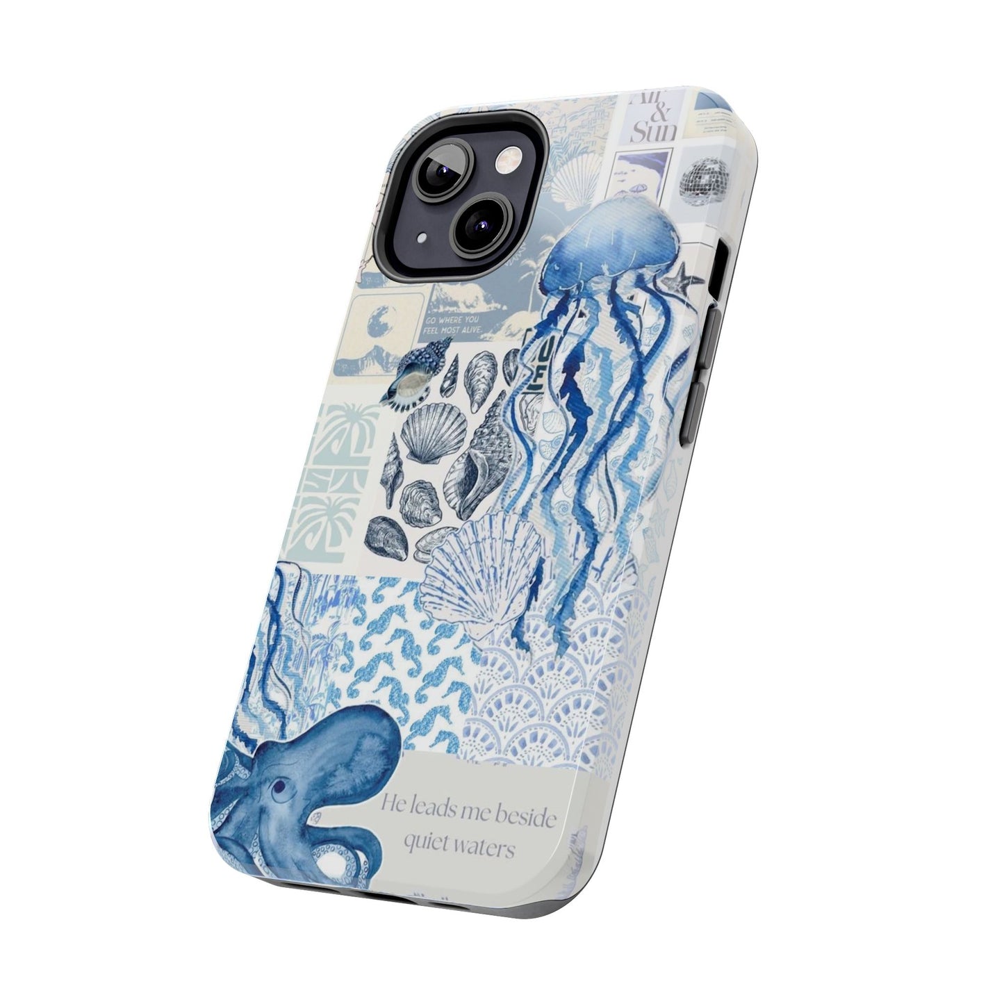 Sea Collage Tough Phone Case — Blue Jellyfish & Shells Coastal Design