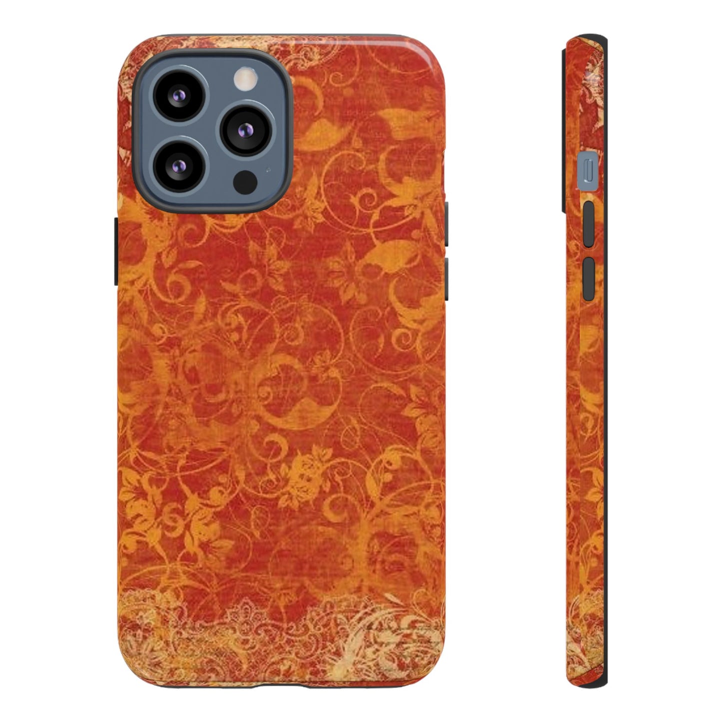 Floral Autumn iPhone Tough Case — Orange Vintage Scroll Design