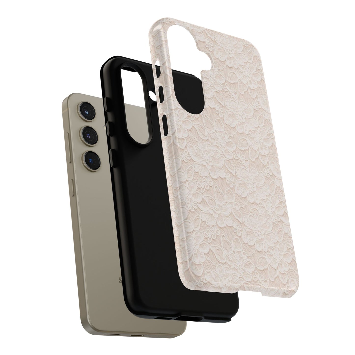 Floral Lace Tough Phone Case – Vintage Ivory Protective Cover