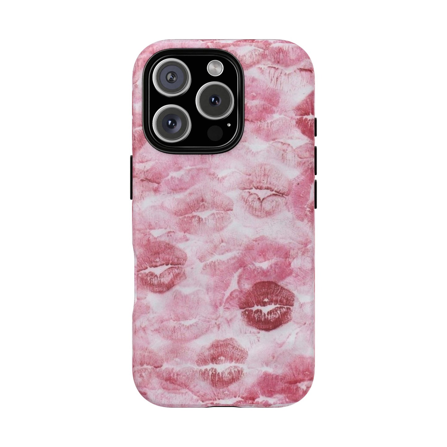 Kiss Print Tough Phone Case — Pink Marble Lip Pattern, Protective iPhone Cover