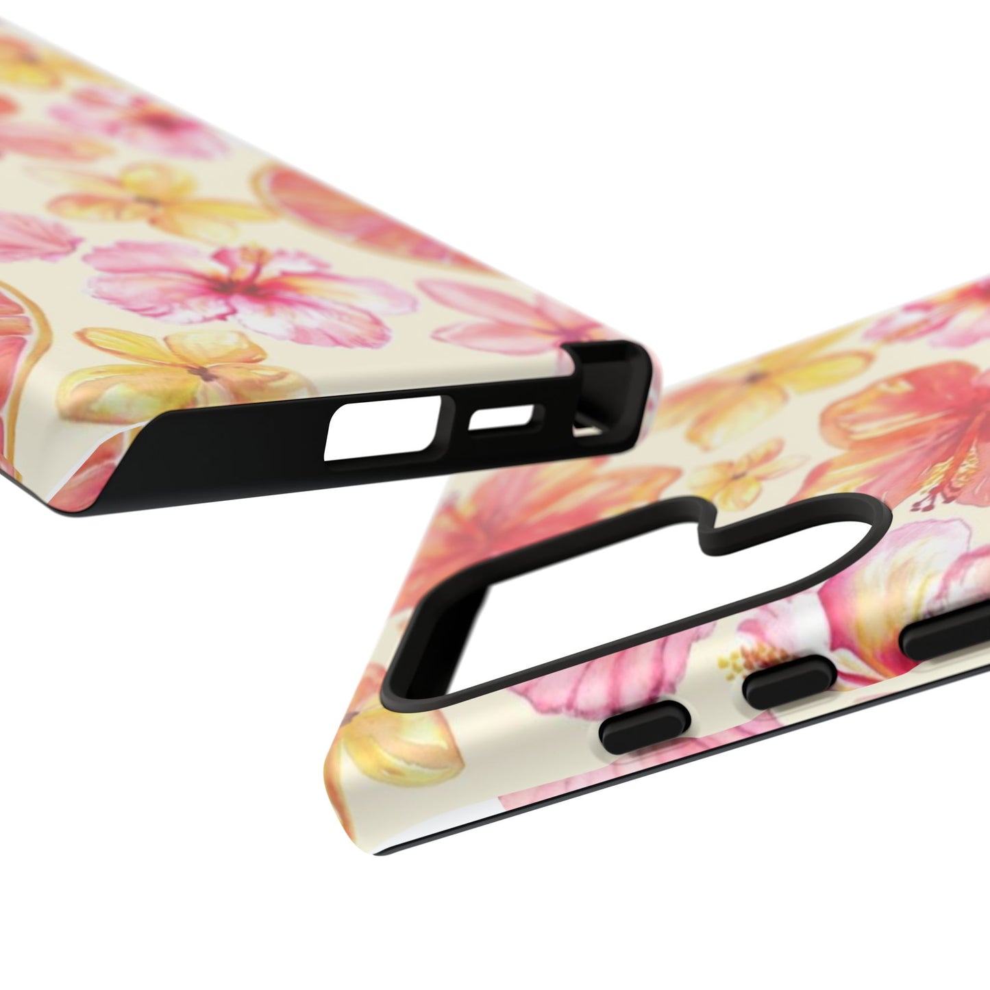 Tropical Hibiscus Tough Phone Case – Watercolor Floral & Citrus Protective Cover