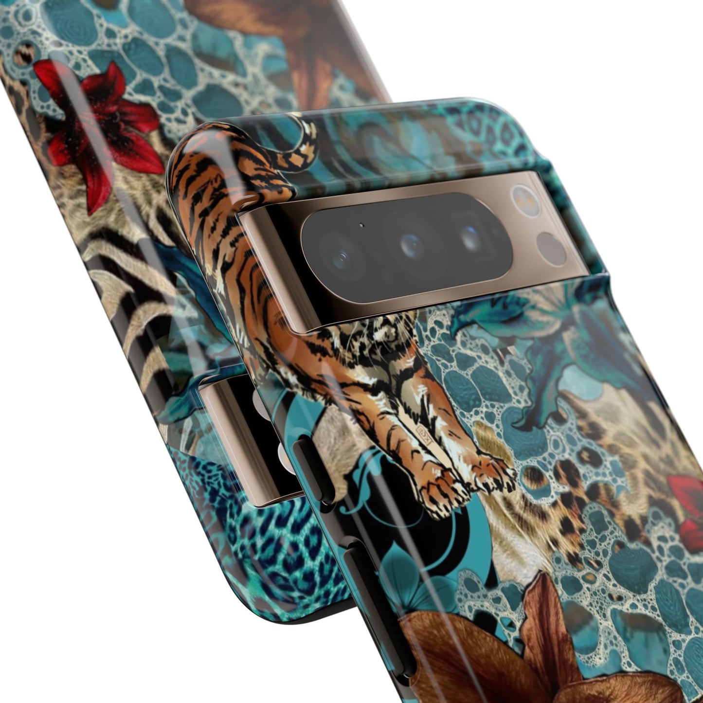 Floral Tiger Phone Case - Teal Safari Protective Cover