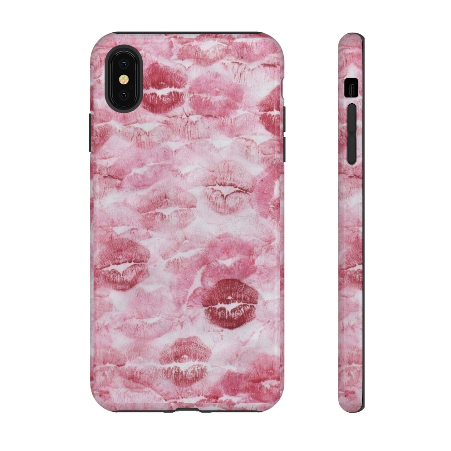 Kiss Print Tough Phone Case — Pink Marble Lip Pattern, Protective iPhone Cover