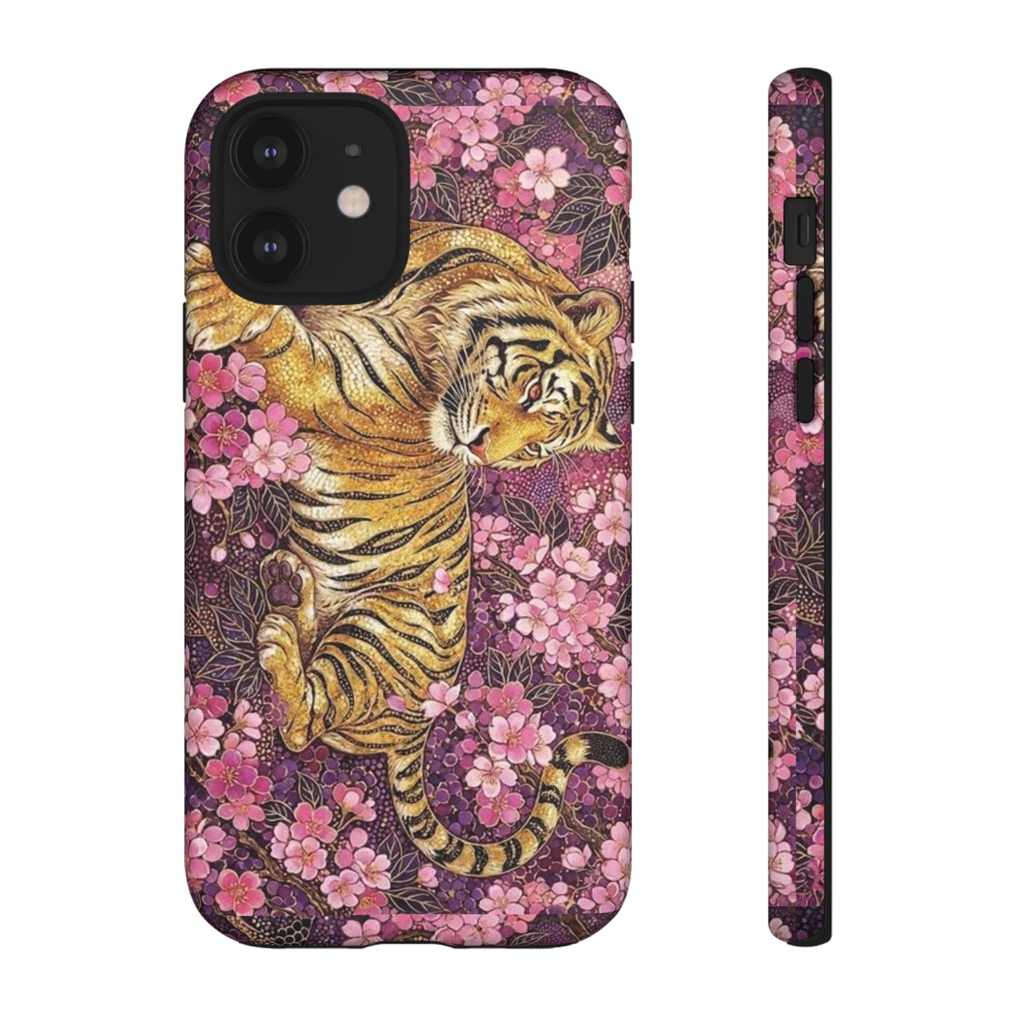 Tiger Floral Phone Case — Vintage Sakura Heavy-Duty Protective Cover