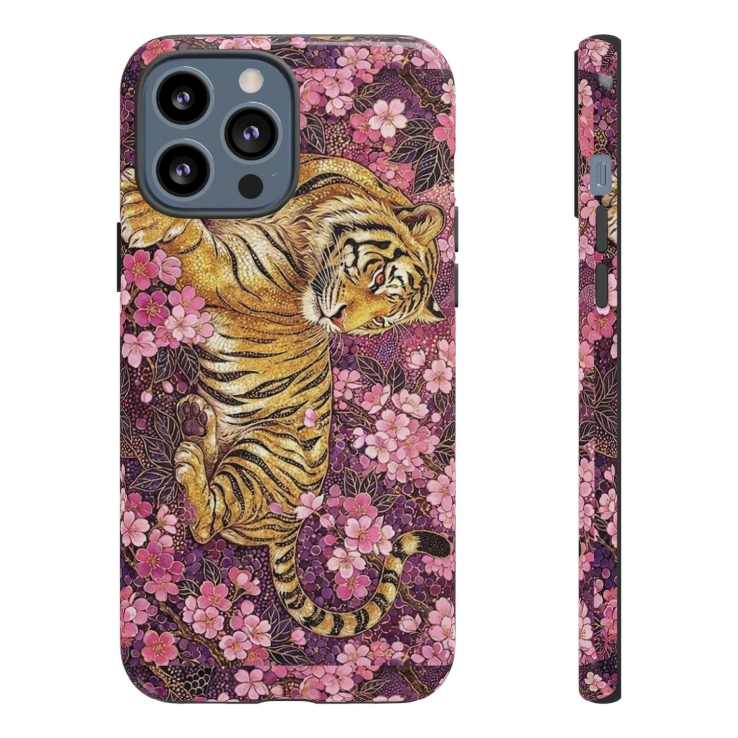 Tiger Floral Phone Case — Vintage Sakura Heavy-Duty Protective Cover