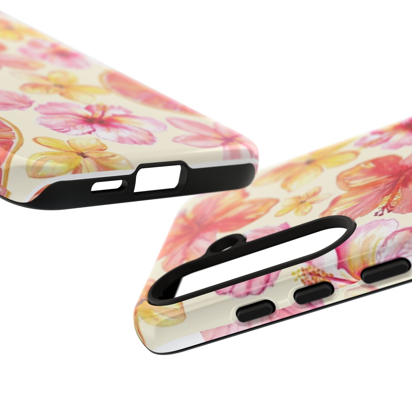 Tropical Hibiscus Tough Phone Case – Watercolor Floral & Citrus Protective Cover