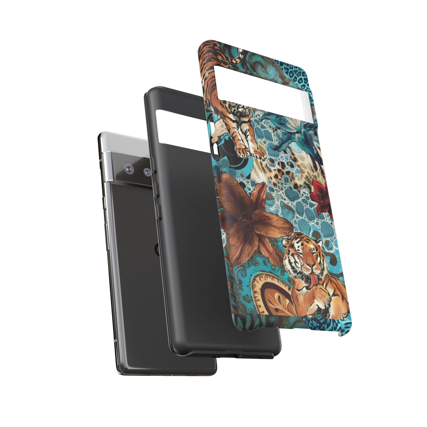 Floral Tiger Phone Case - Teal Safari Protective Cover