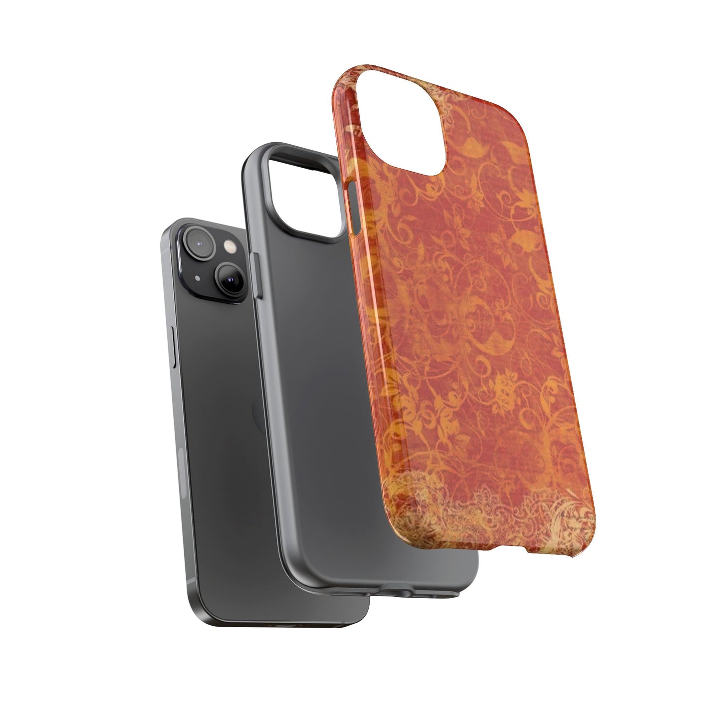 Floral Autumn iPhone Tough Case — Orange Vintage Scroll Design