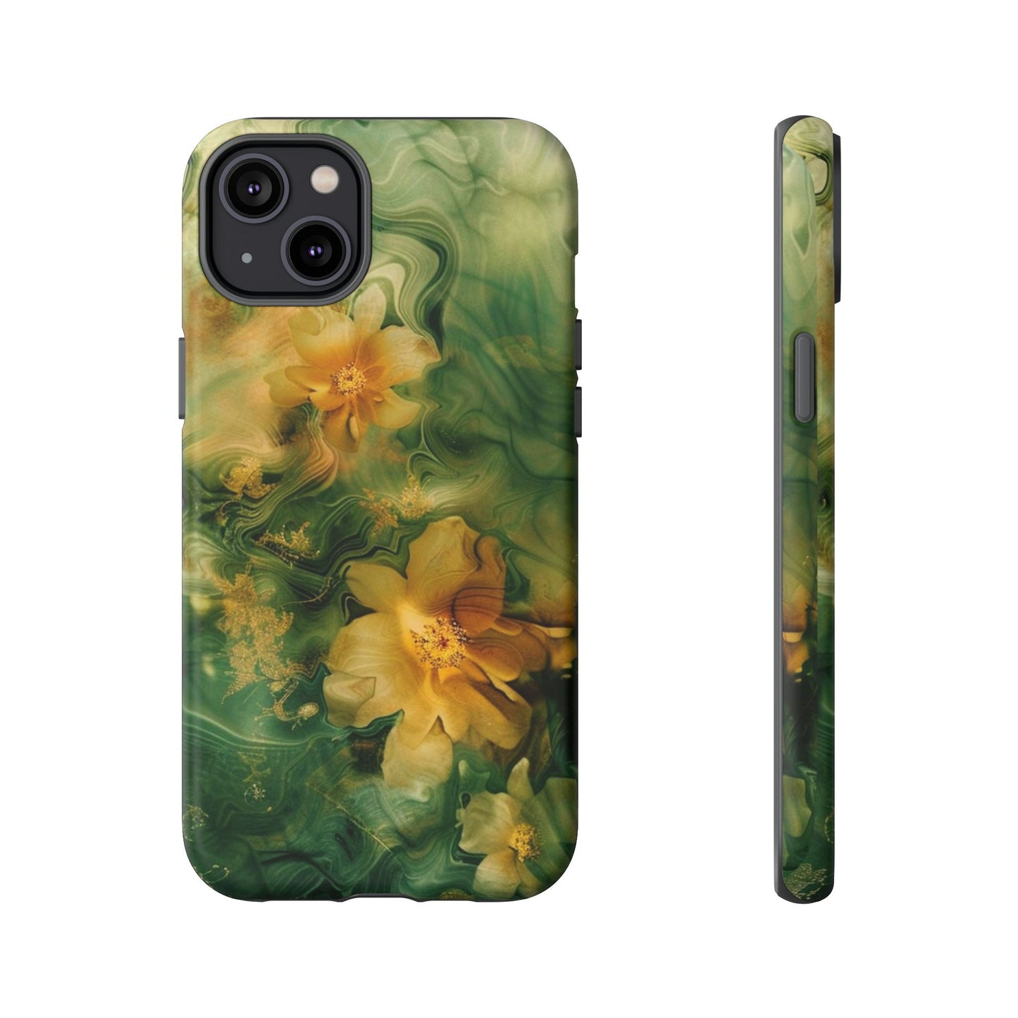 Floral Swirl Phone Case — Green & Gold Vintage Flower Design