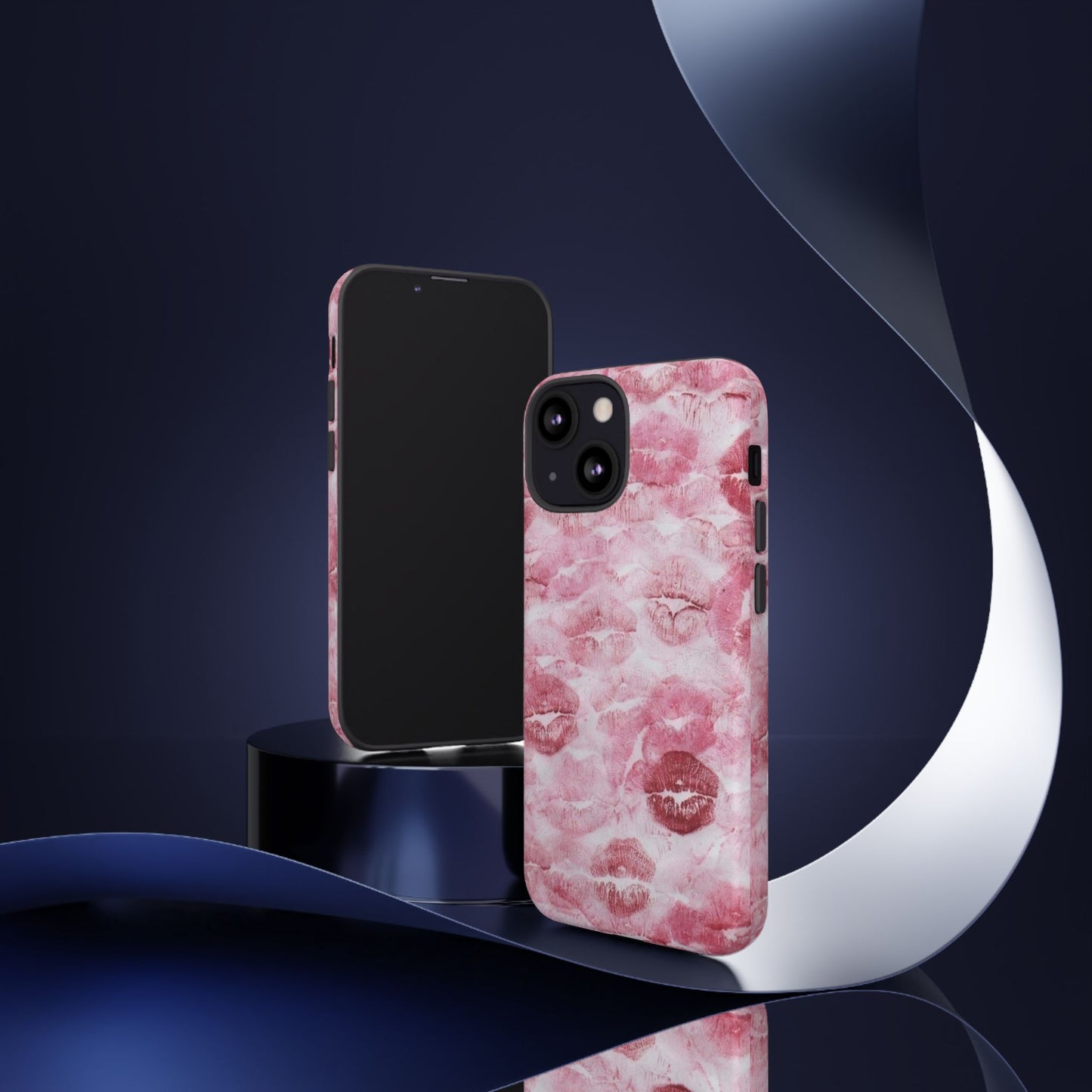 Kiss Print Tough Phone Case — Pink Marble Lip Pattern, Protective iPhone Cover