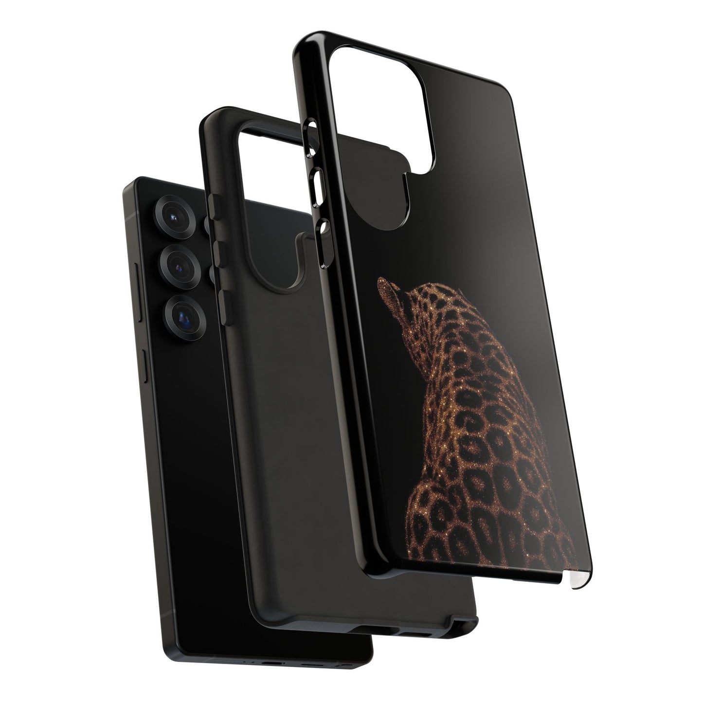 Leopard Print Tough Phone Case - Sleek Black Protective Cover