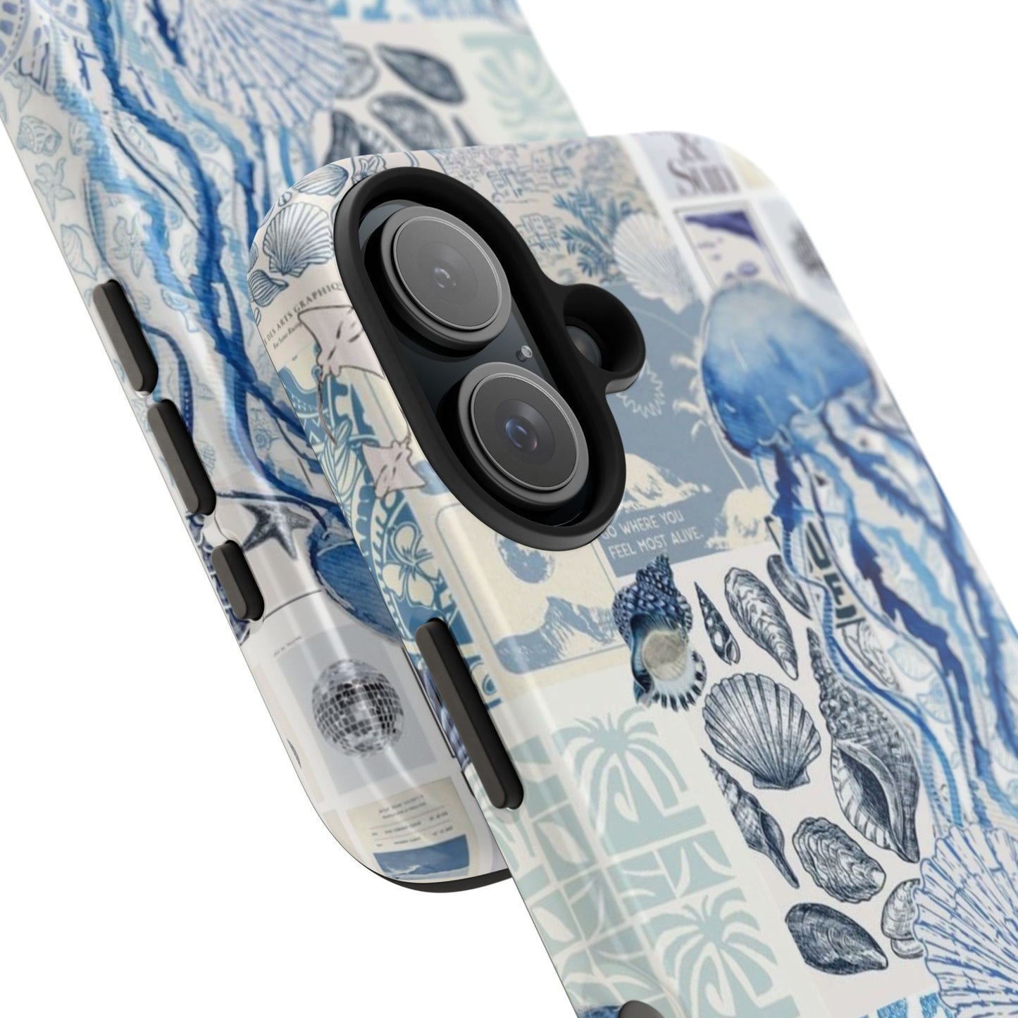 Sea Collage Tough Phone Case — Blue Jellyfish & Shells Coastal Design