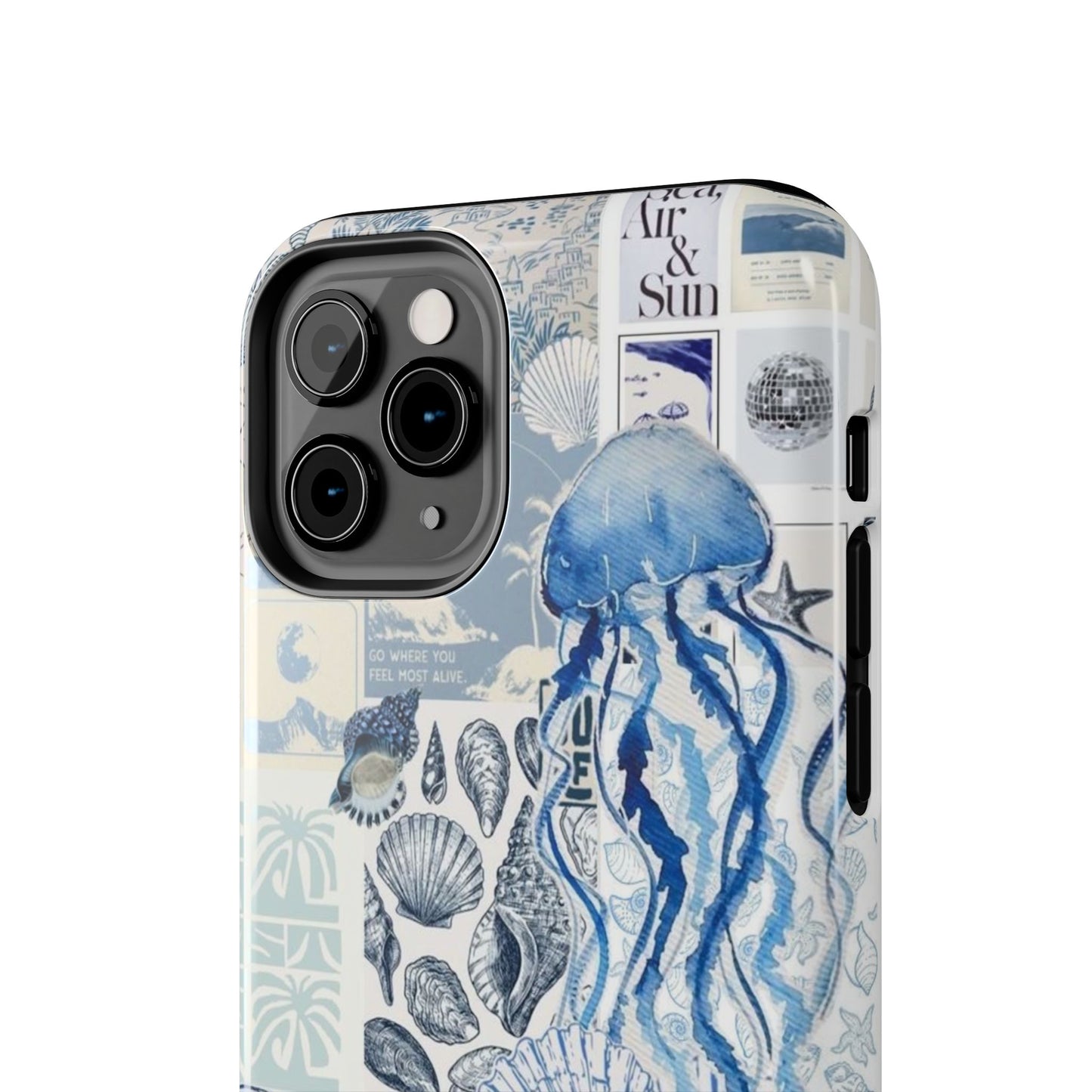 Sea Collage Tough Phone Case — Blue Jellyfish & Shells Coastal Design