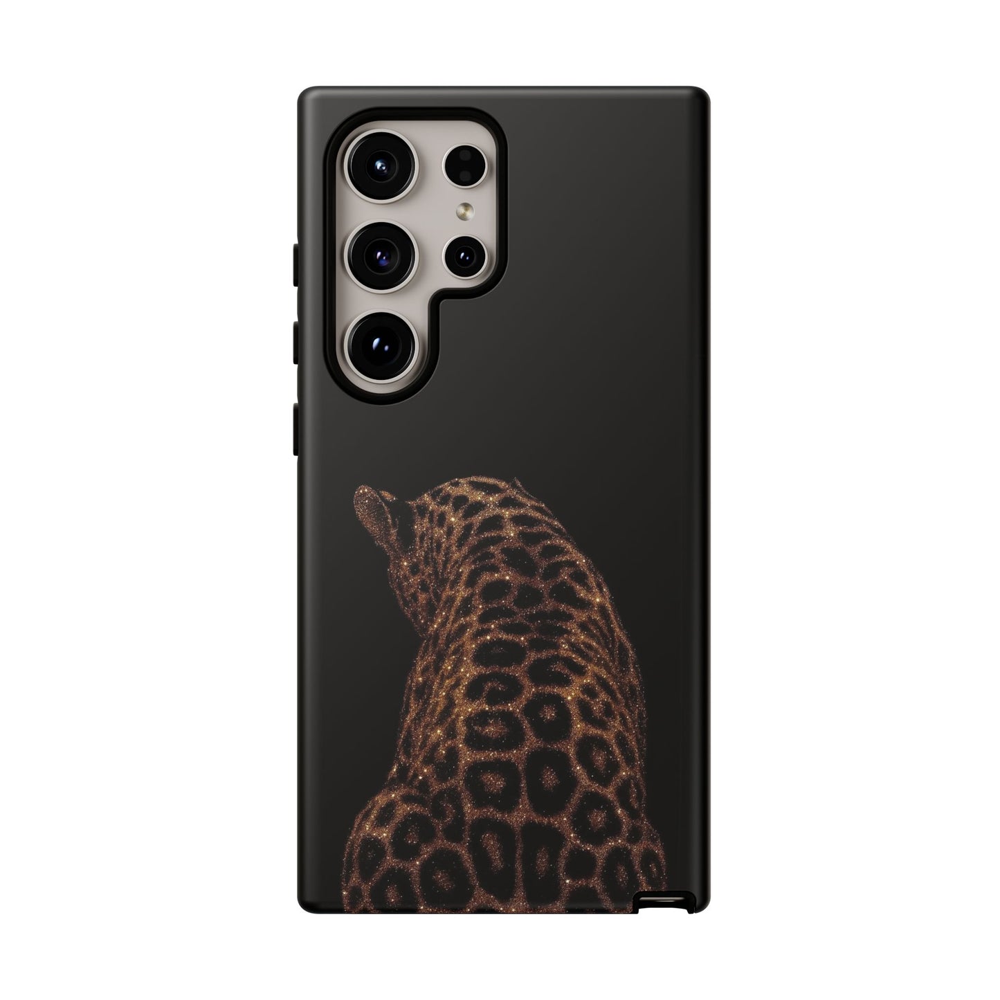 Leopard Print Tough Phone Case - Sleek Black Protective Cover