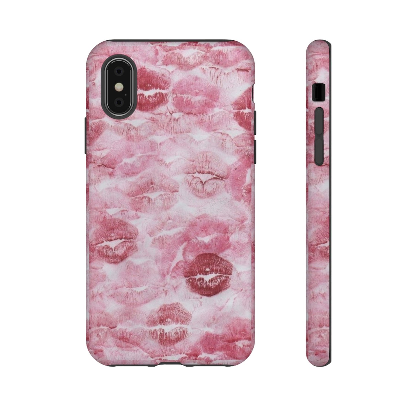 Kiss Print Tough Phone Case — Pink Marble Lip Pattern, Protective iPhone Cover