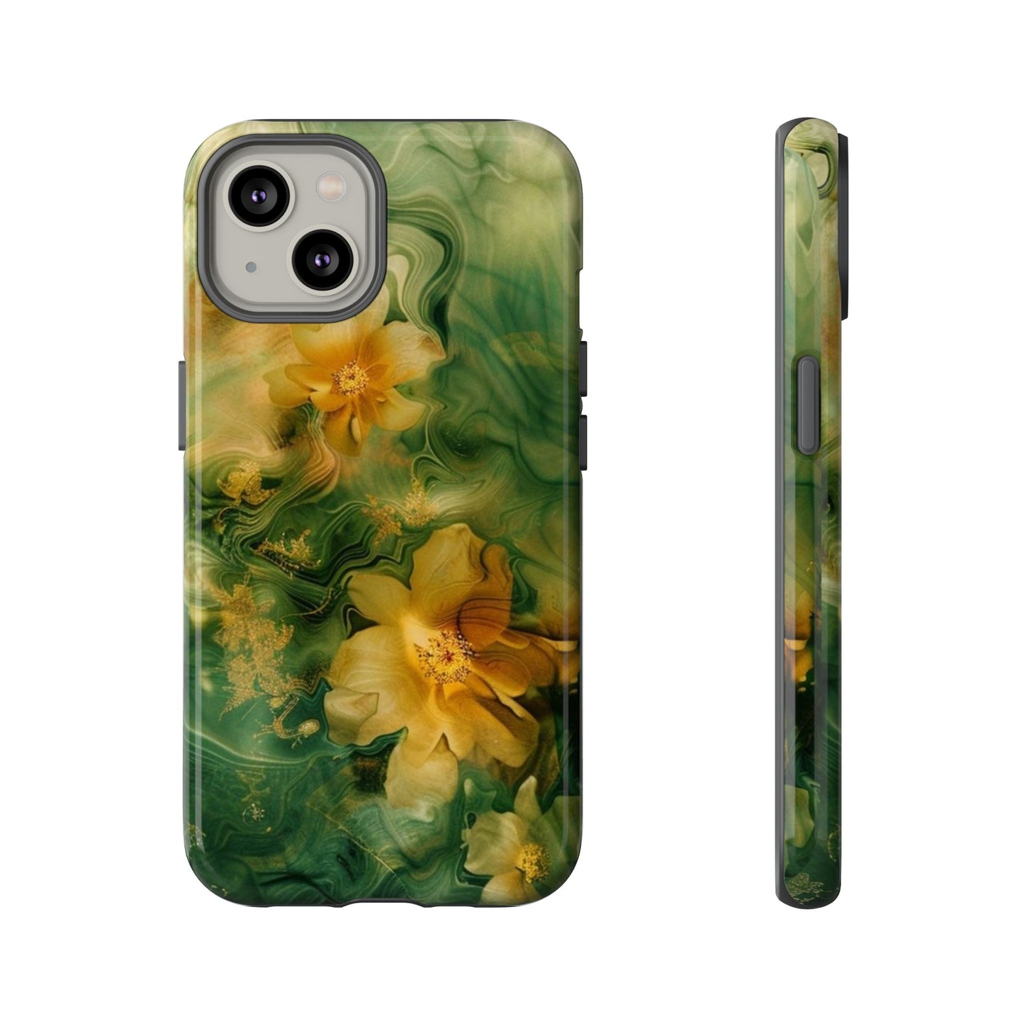 Floral Swirl Phone Case — Green & Gold Vintage Flower Design