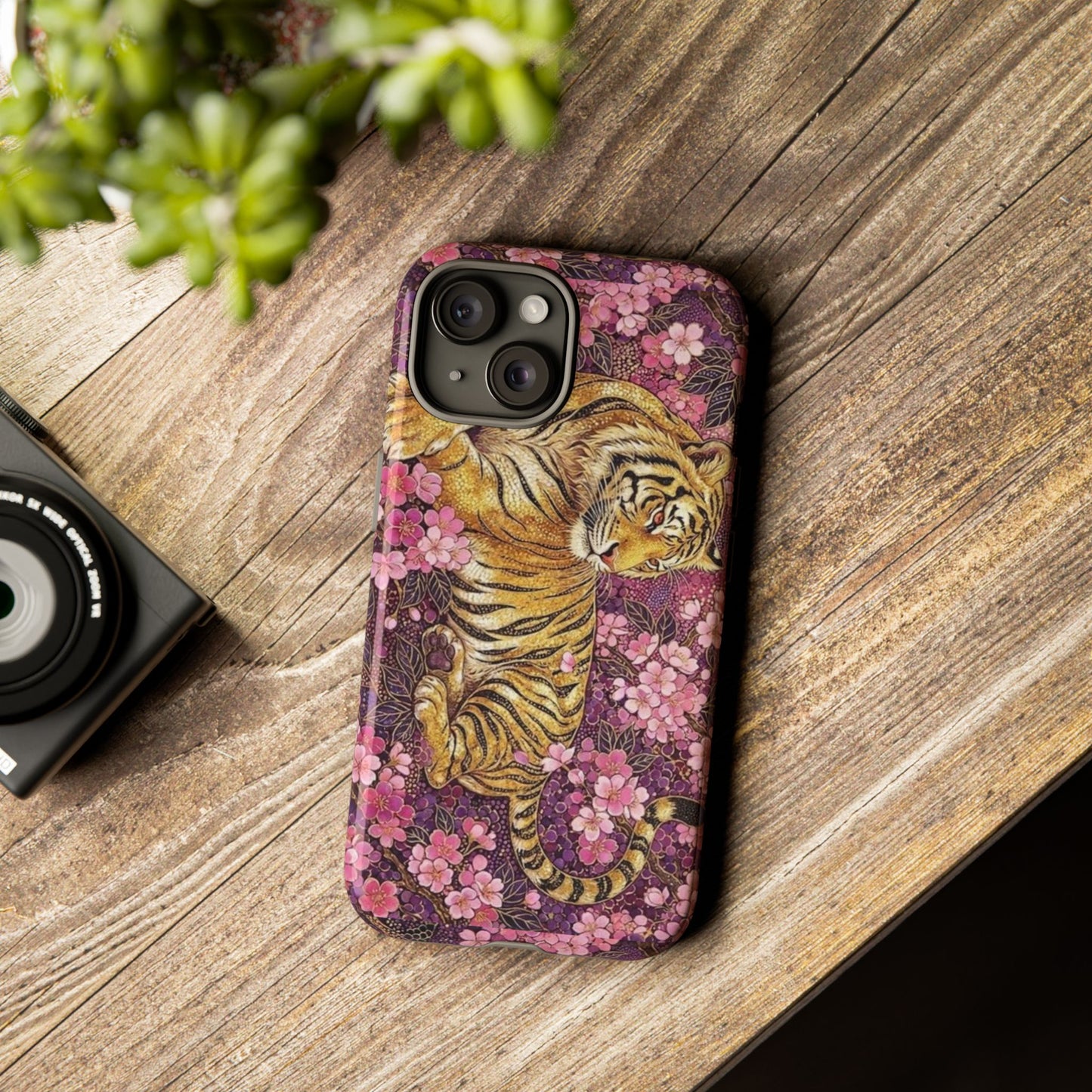 Tiger Floral Phone Case — Vintage Sakura Heavy-Duty Protective Cover