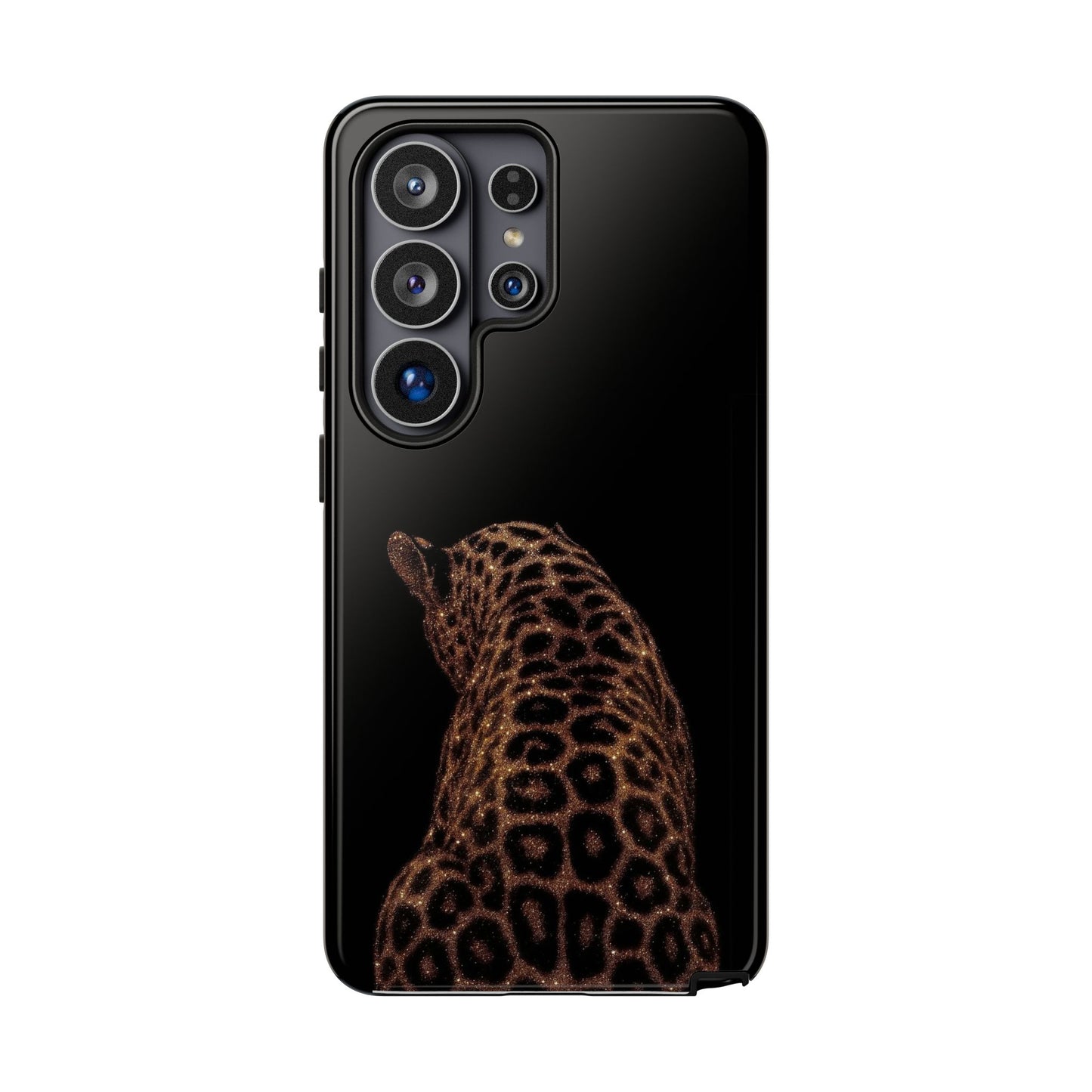 Leopard Print Tough Phone Case - Sleek Black Protective Cover