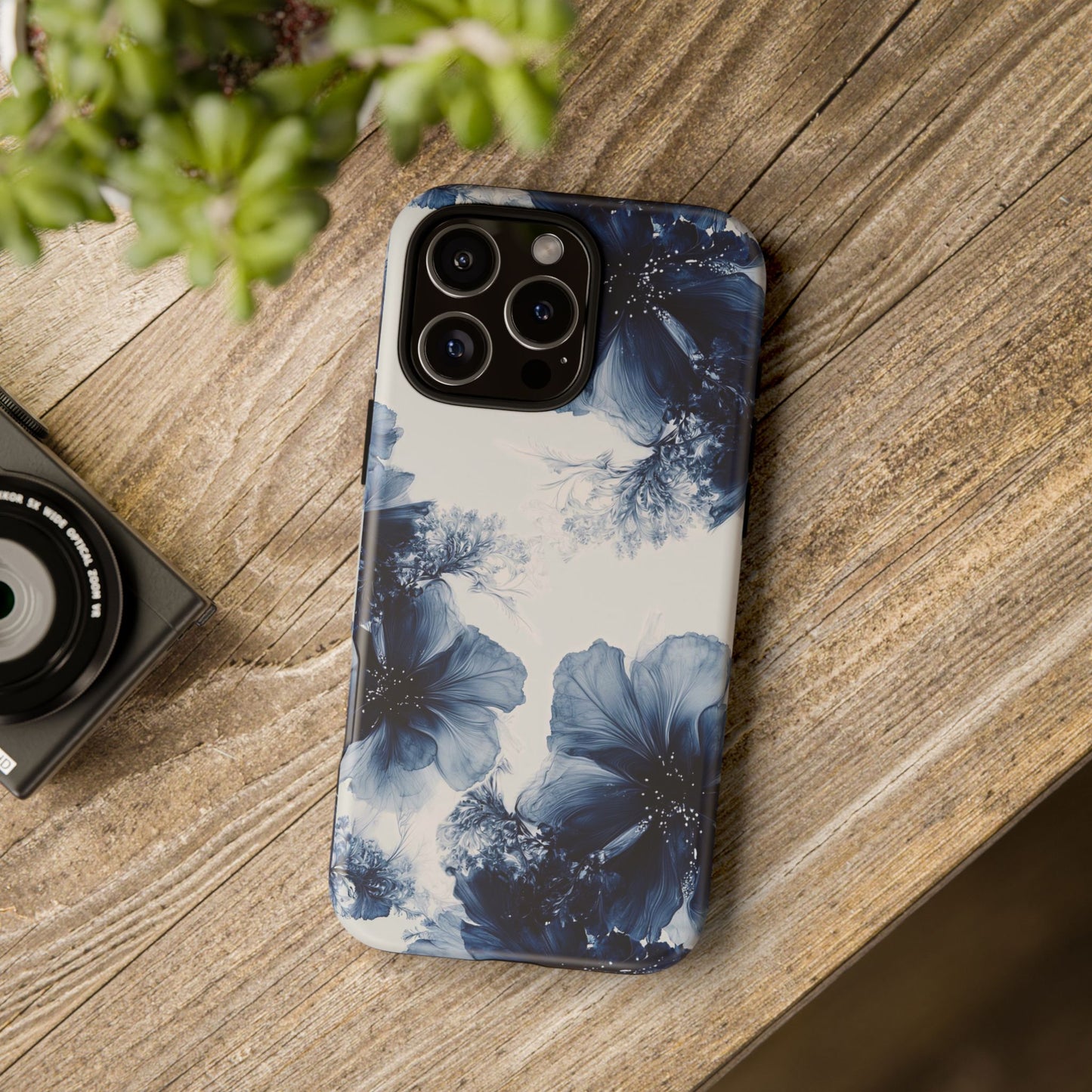 Floral Indigo Tough Phone Case — Blue Botanical Protective Cover