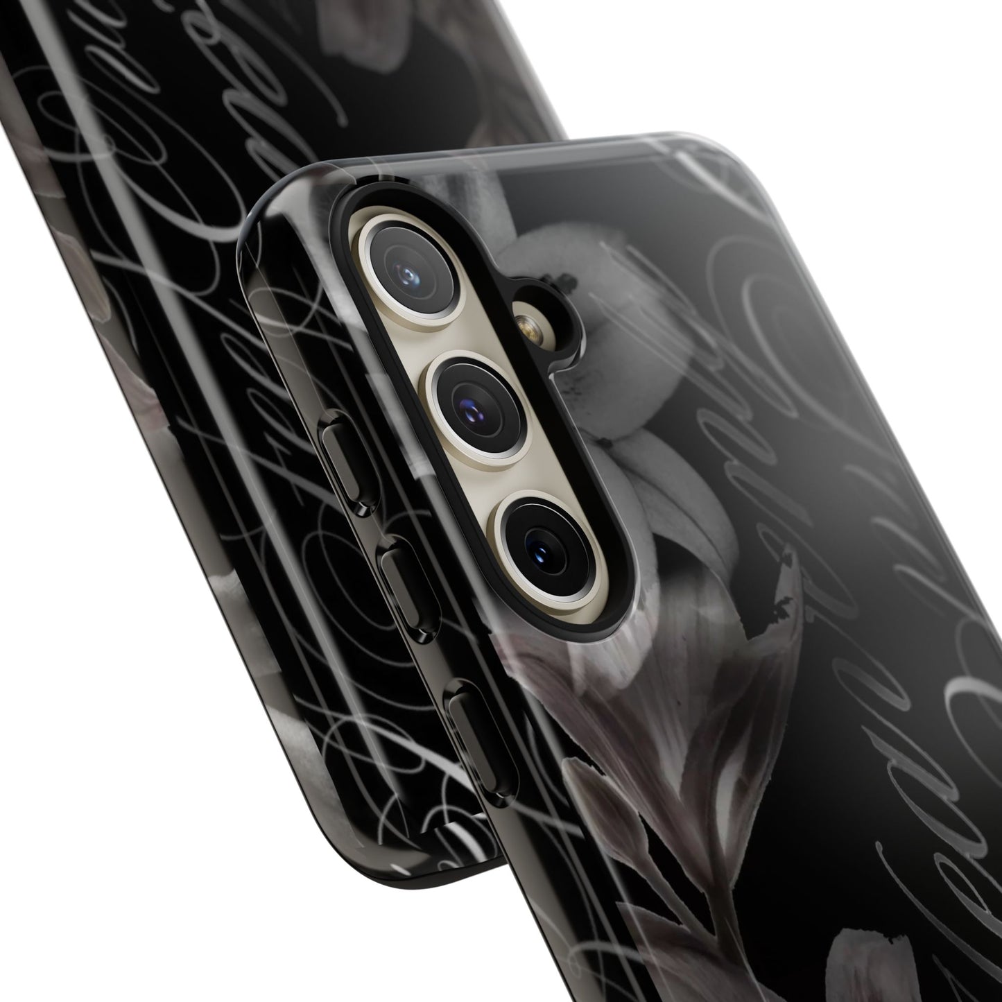 Floral Script Tough Phone Case – Black Lily Protective Cover