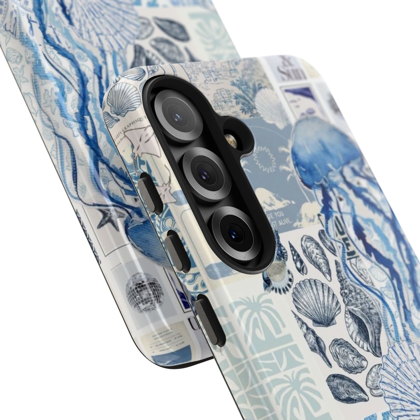 Sea Collage Tough Phone Case — Blue Jellyfish & Shells Coastal Design