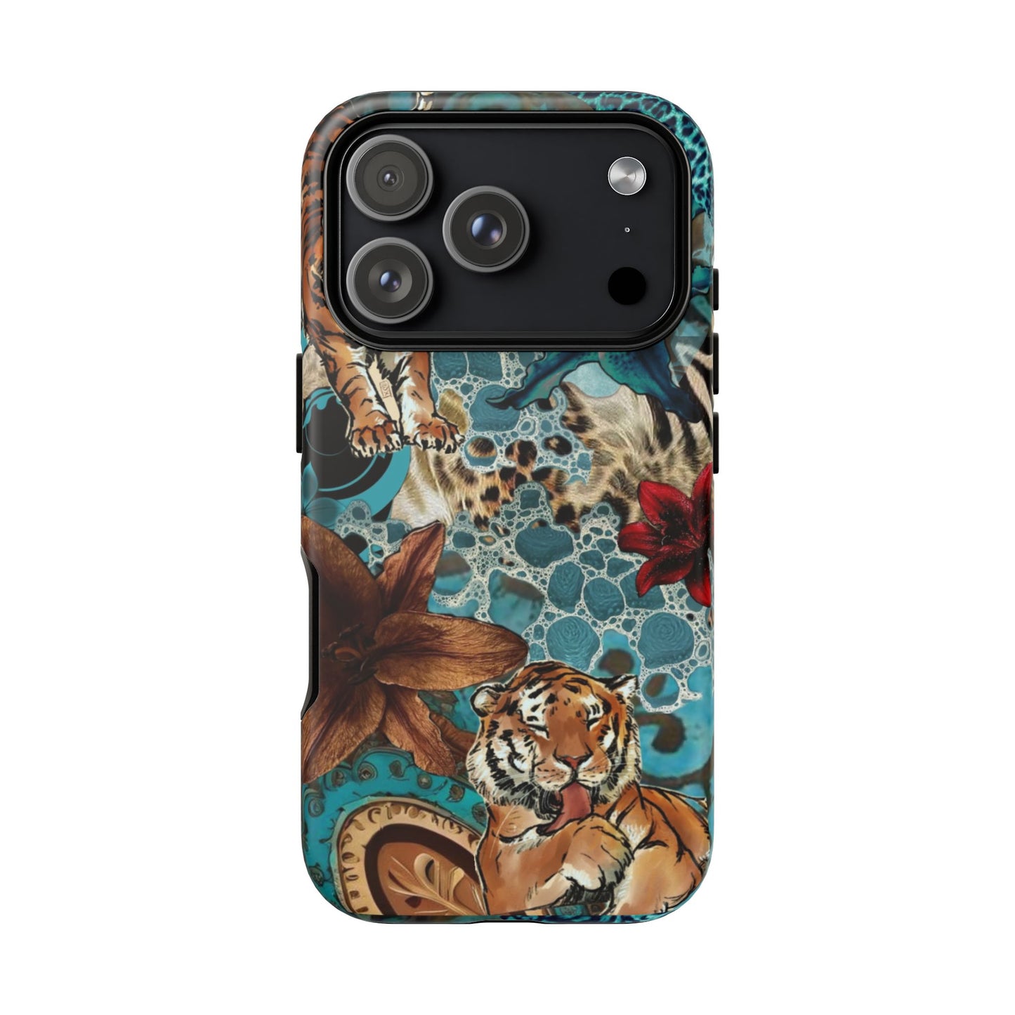 Floral Tiger Phone Case - Teal Safari Protective Cover