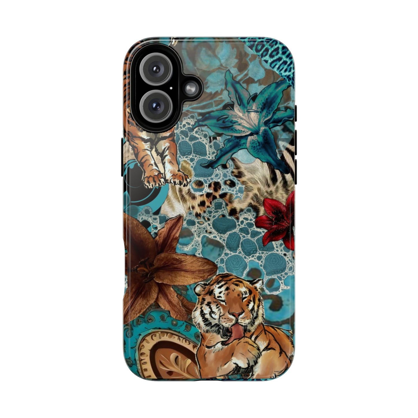 Floral Tiger Phone Case - Teal Safari Protective Cover