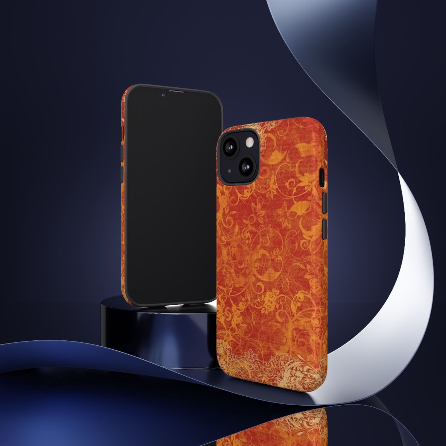 Floral Autumn iPhone Tough Case — Orange Vintage Scroll Design