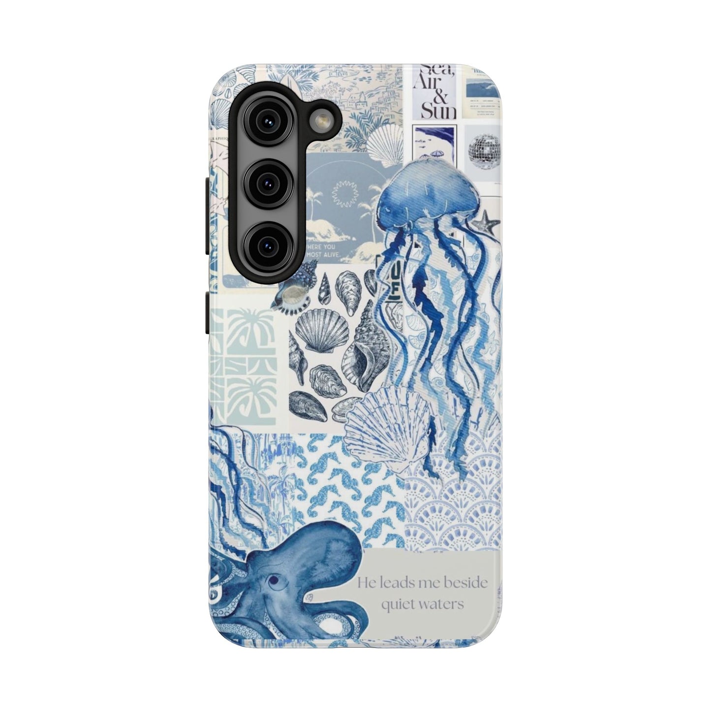 Sea Collage Tough Phone Case — Blue Jellyfish & Shells Coastal Design