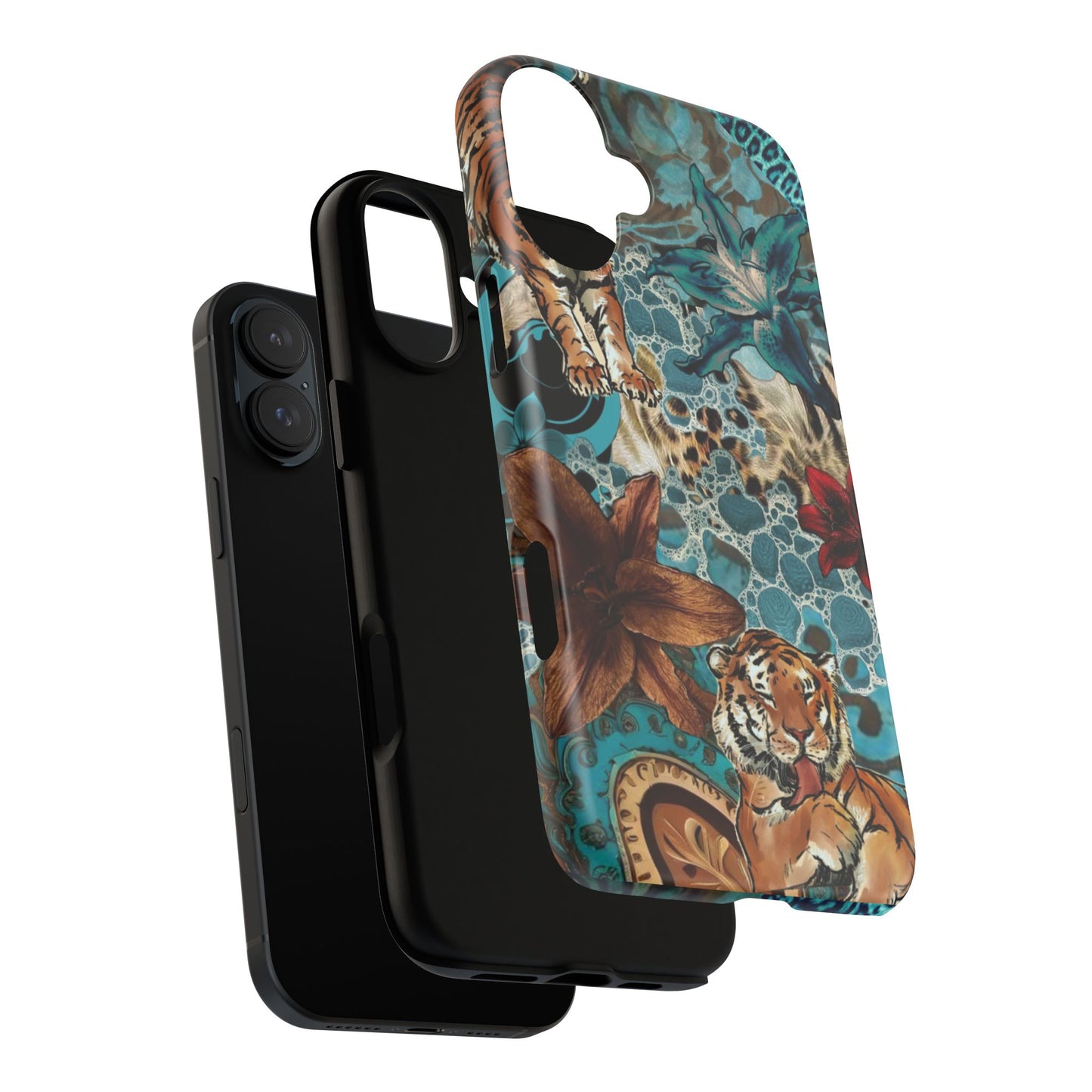 Floral Tiger Phone Case - Teal Safari Protective Cover