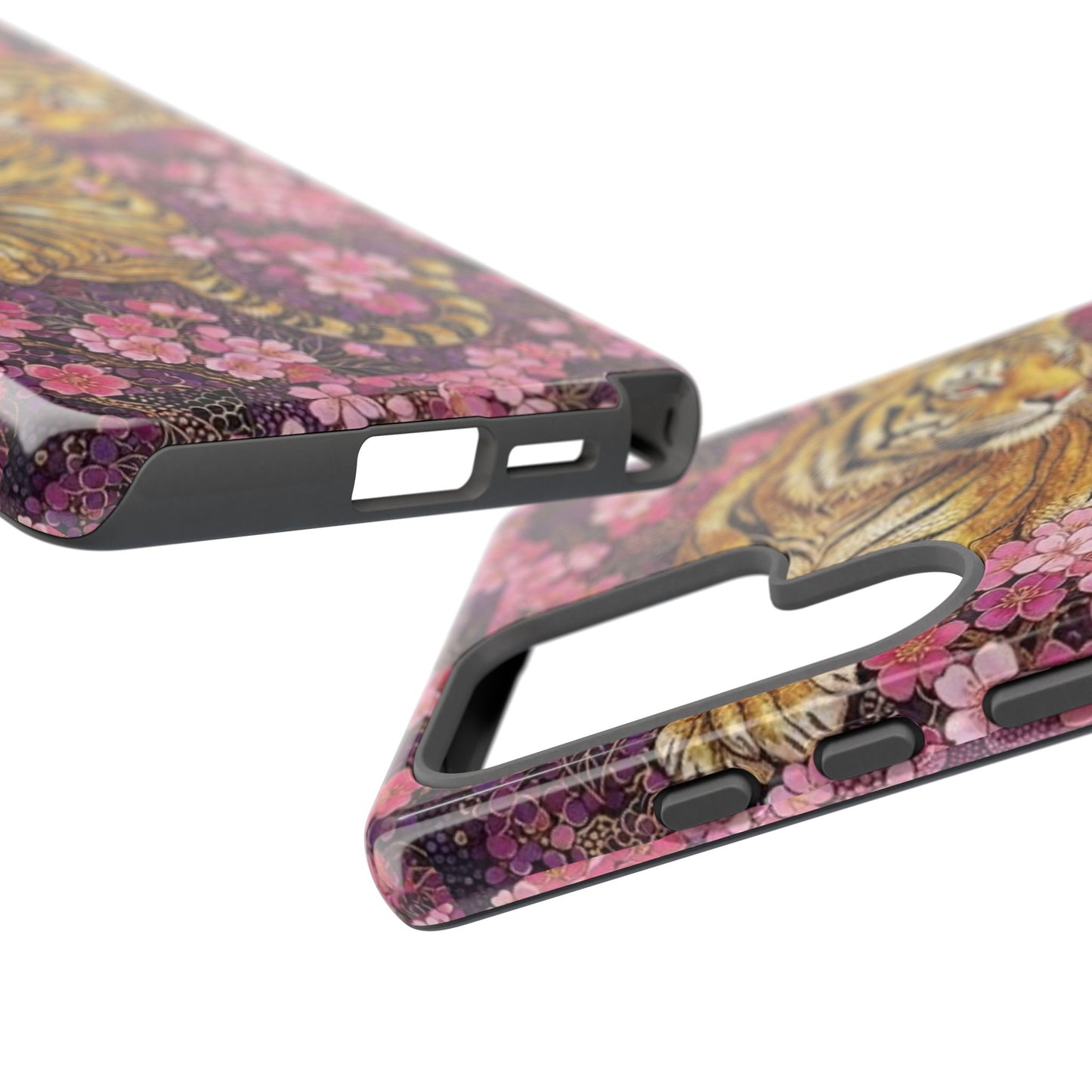 Tiger Floral Phone Case — Vintage Sakura Heavy-Duty Protective Cover