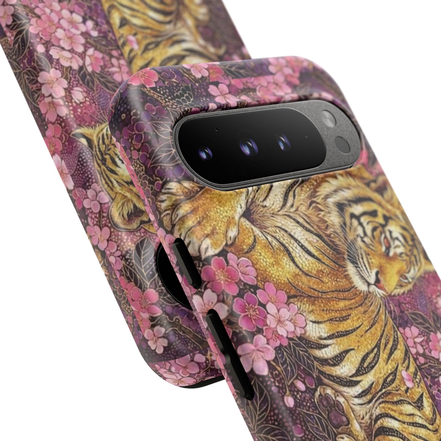 Tiger Floral Phone Case — Vintage Sakura Heavy-Duty Protective Cover