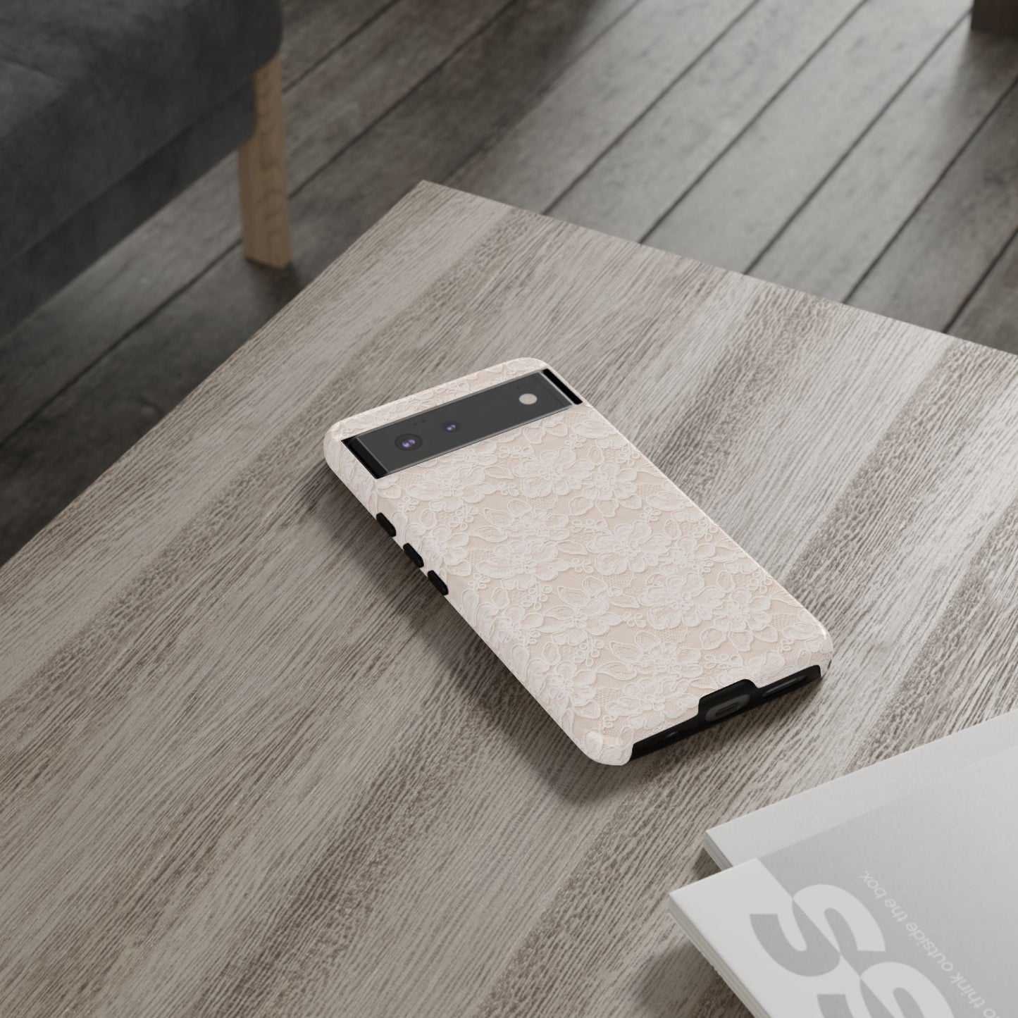 Floral Lace Tough Phone Case – Vintage Ivory Protective Cover