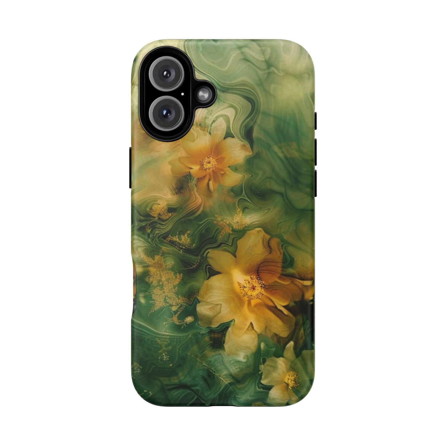 Floral Swirl Phone Case — Green & Gold Vintage Flower Design