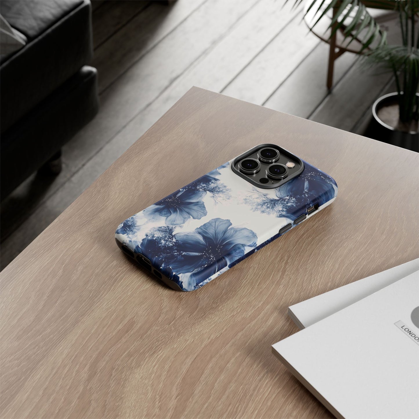 Floral Indigo Tough Phone Case — Blue Botanical Protective Cover