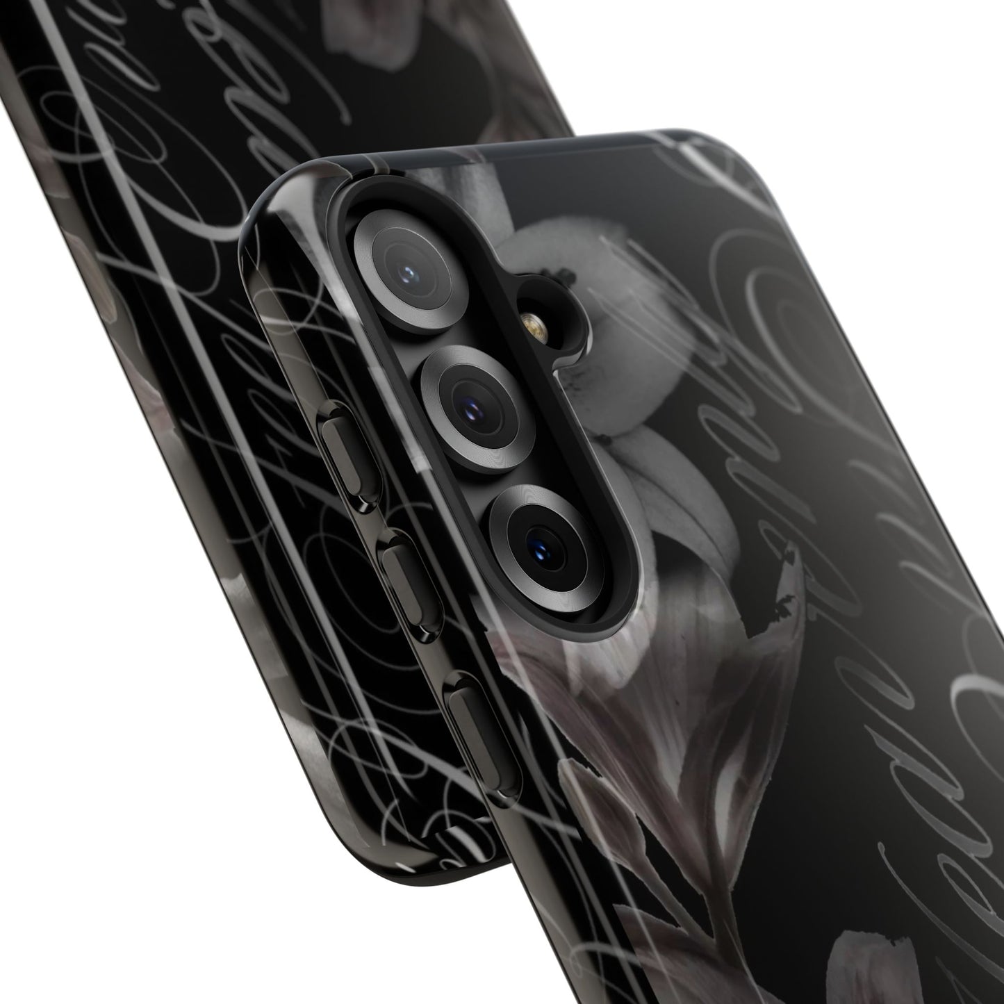 Floral Script Tough Phone Case – Black Lily Protective Cover
