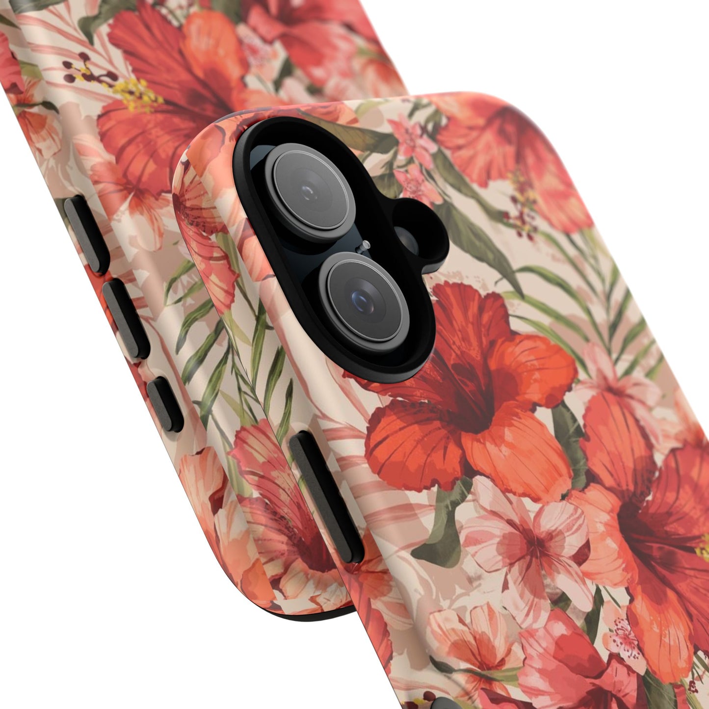 Floral Hibiscus Tough Phone Case — Tropical Red Blossom Protective Cover
