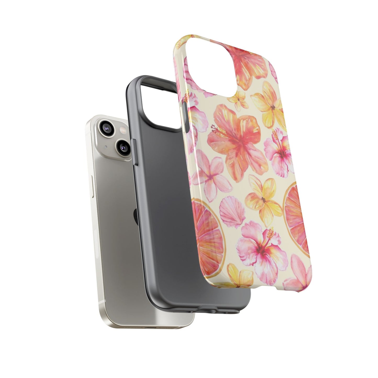 Tropical Hibiscus Tough Phone Case – Watercolor Floral & Citrus Protective Cover