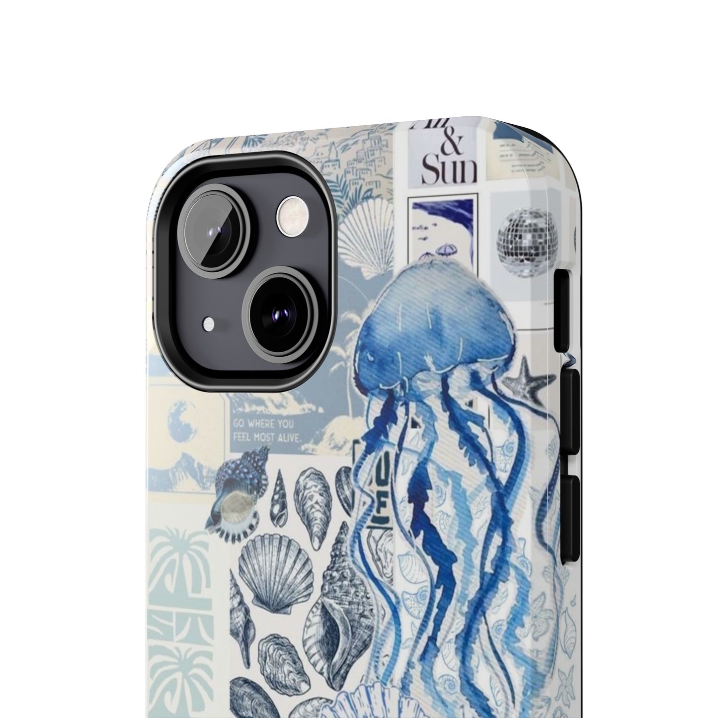 Sea Collage Tough Phone Case — Blue Jellyfish & Shells Coastal Design