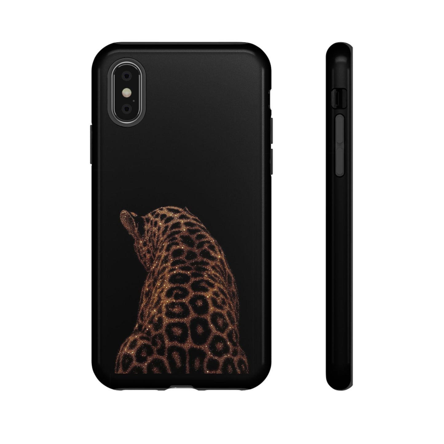 Leopard Print Tough Phone Case - Sleek Black Protective Cover