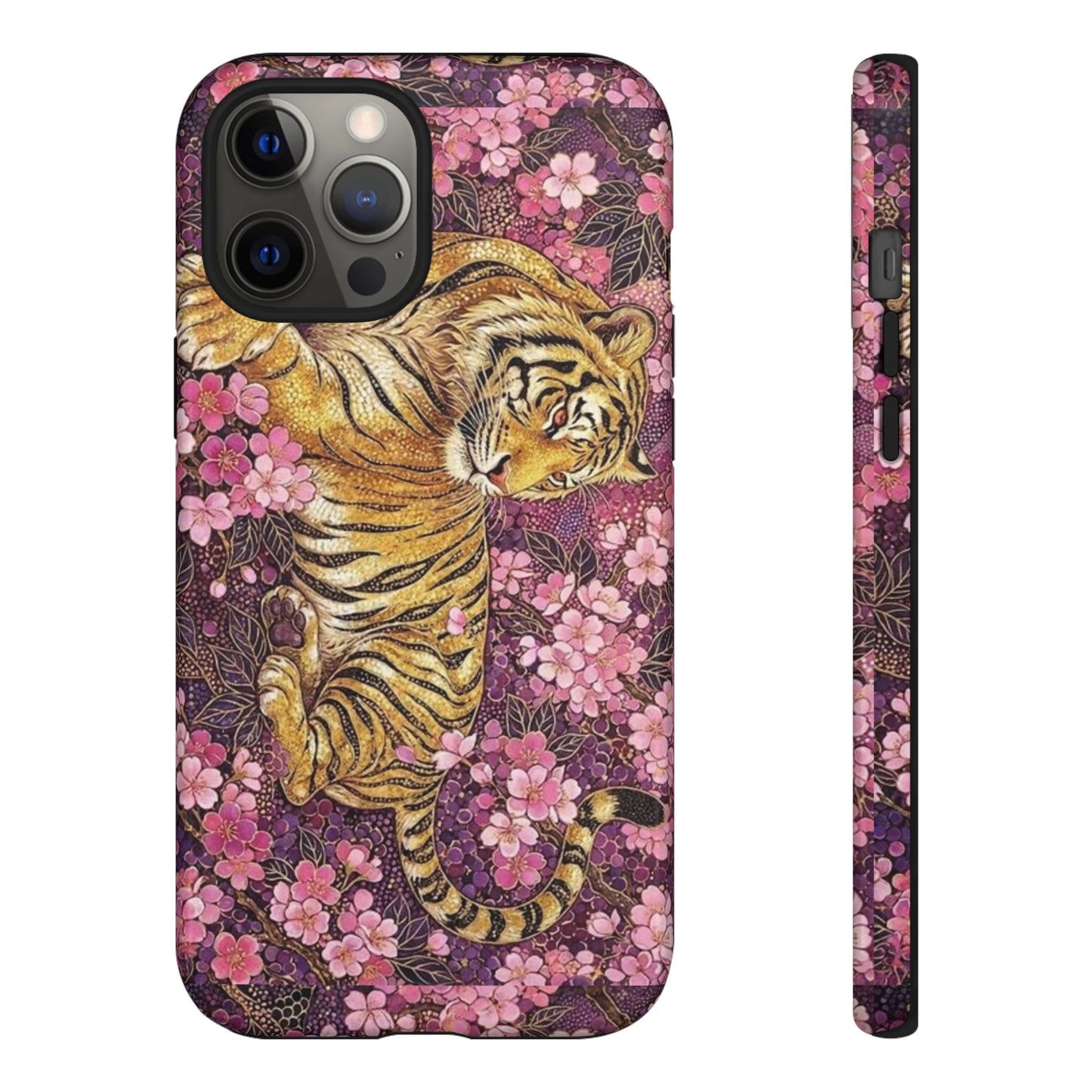 Tiger Floral Phone Case — Vintage Sakura Heavy-Duty Protective Cover