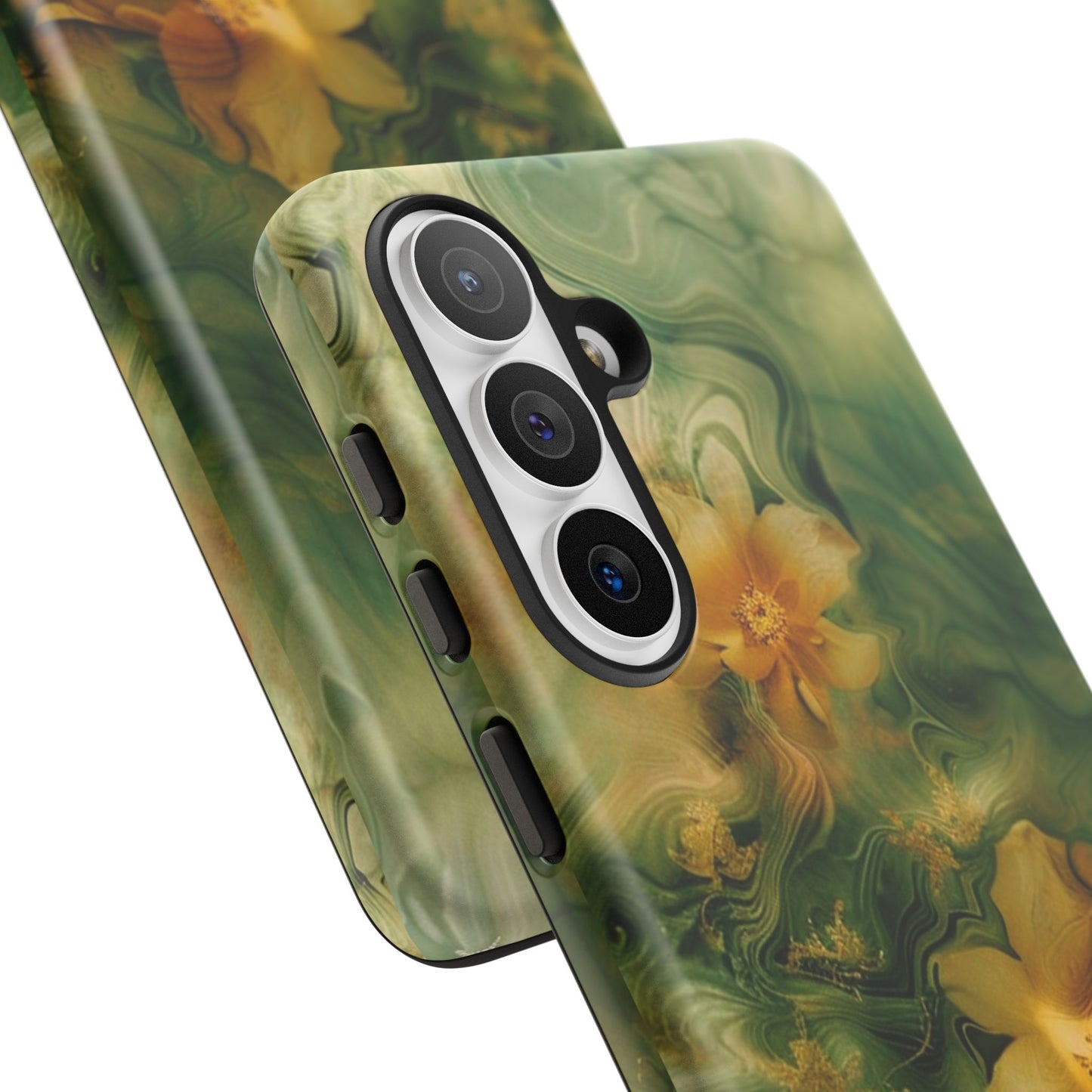 Floral Swirl Phone Case — Green & Gold Vintage Flower Design