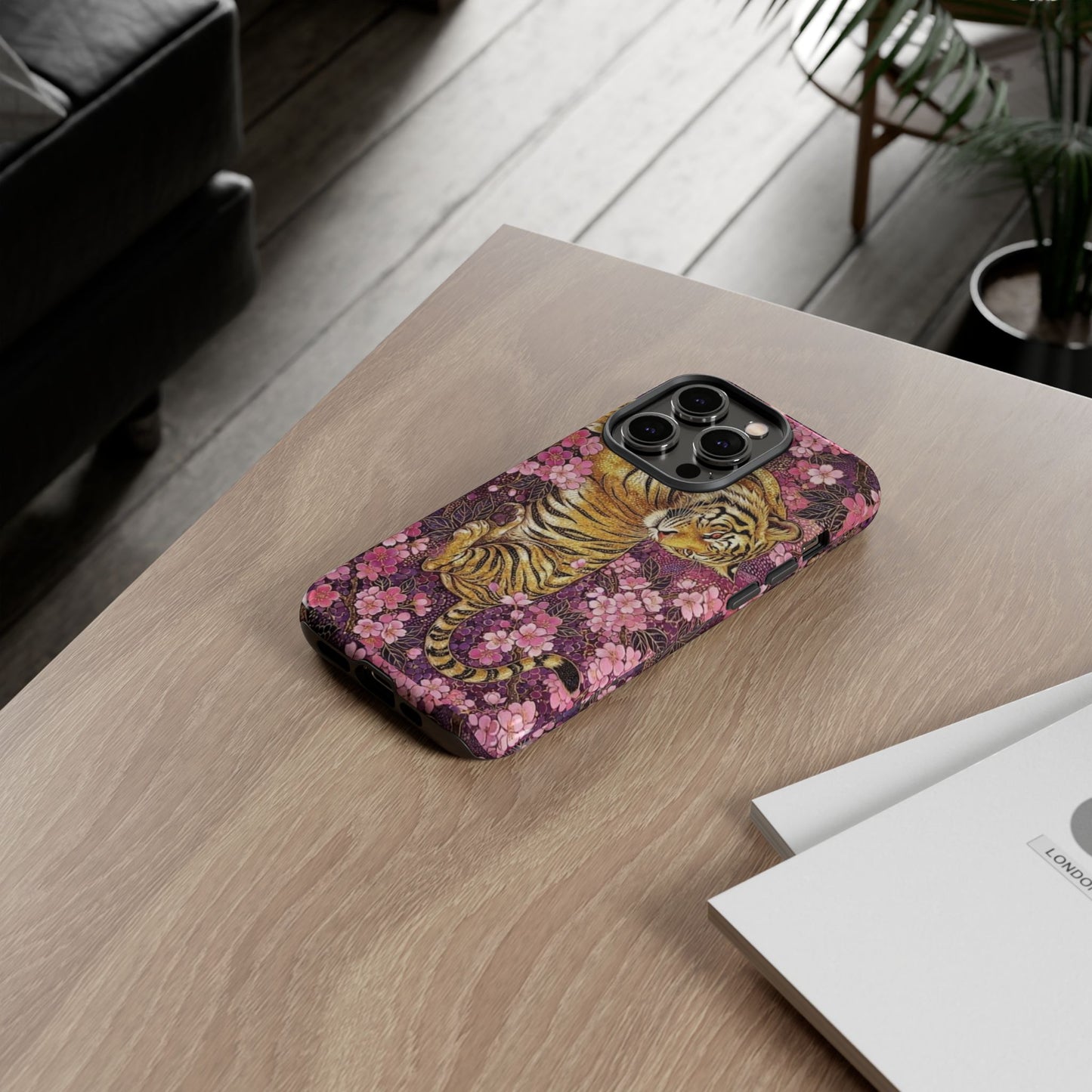 Tiger Floral Phone Case — Vintage Sakura Heavy-Duty Protective Cover