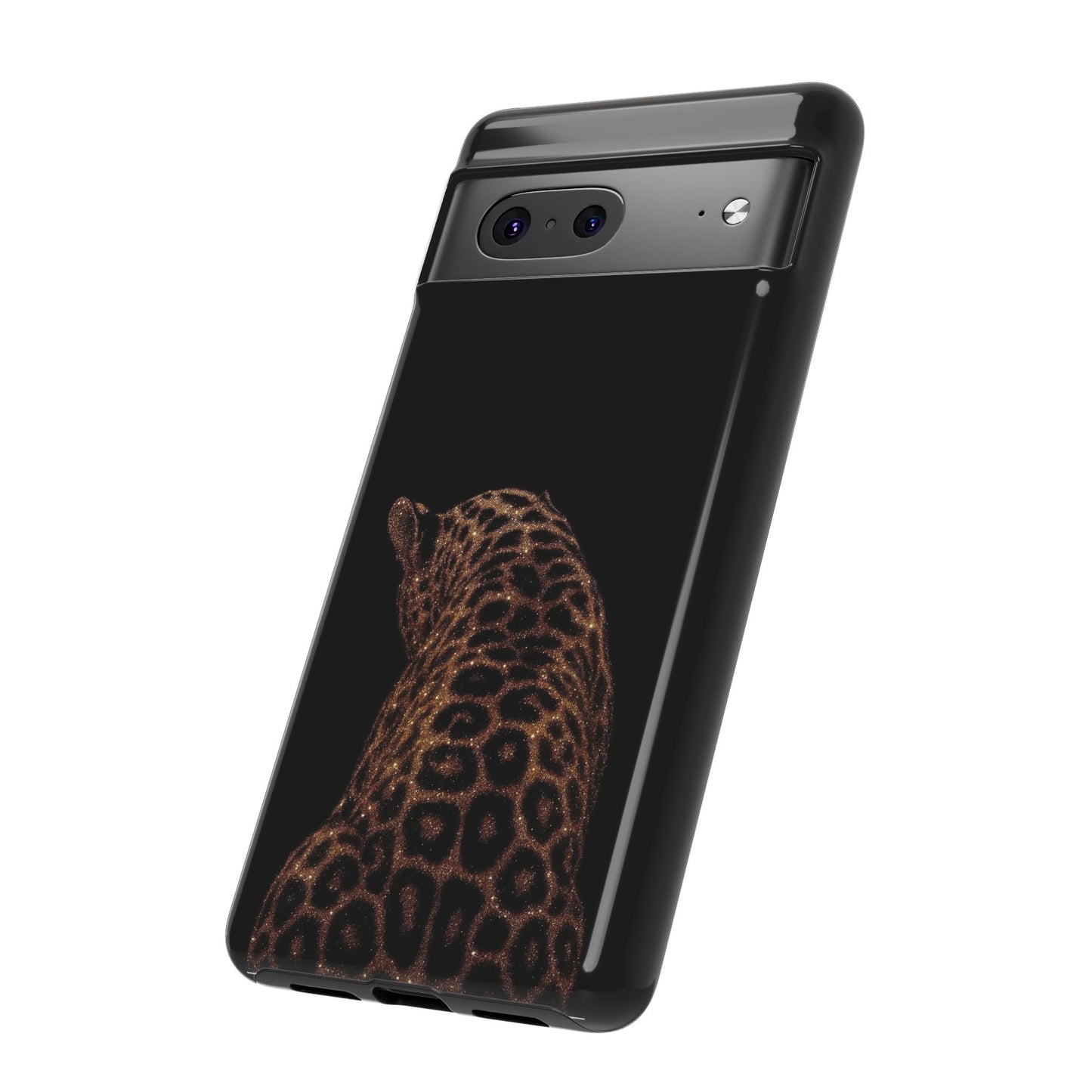 Leopard Print Tough Phone Case - Sleek Black Protective Cover